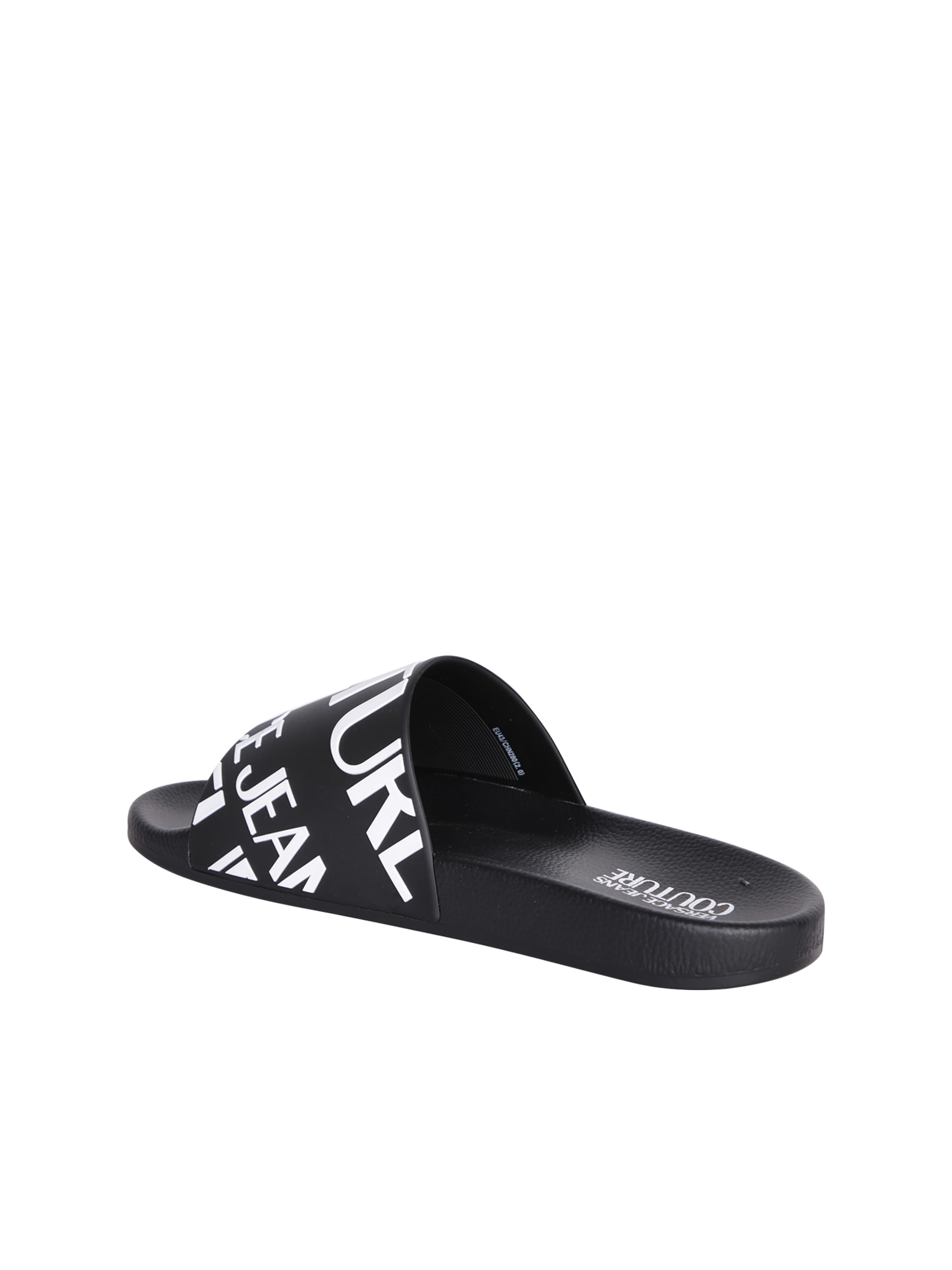 Versace Jeans Couture Logo-embossed Moulded-footbed Slides In Black