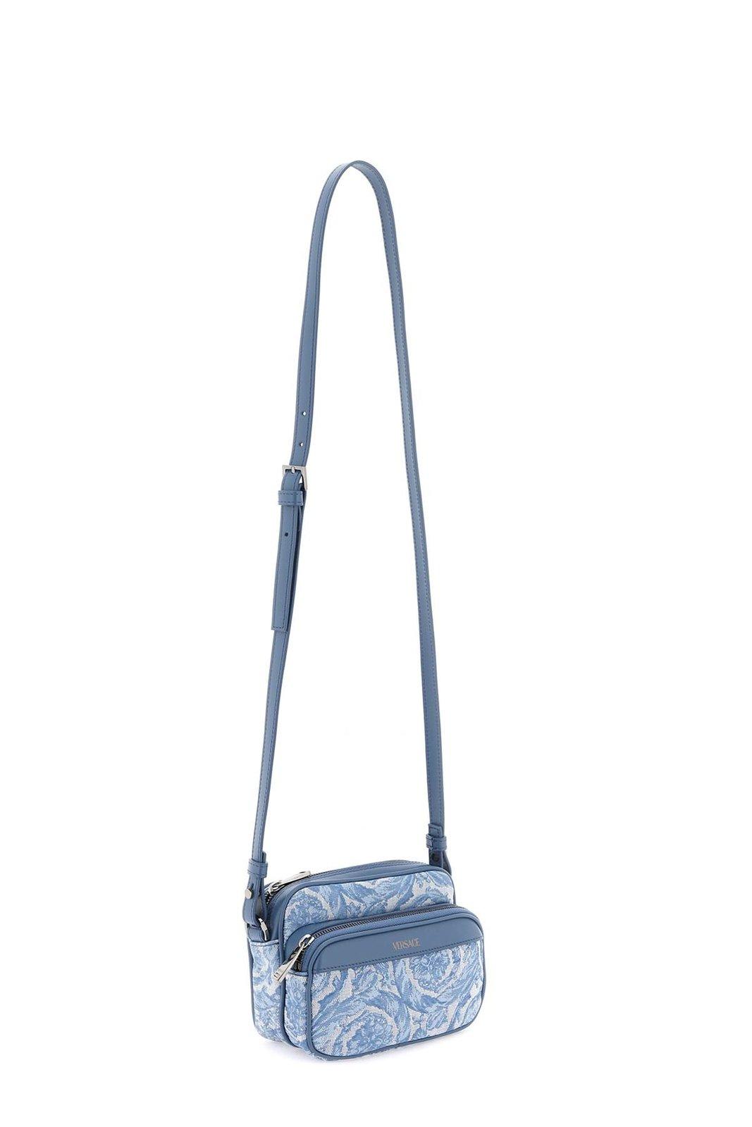 Shop Versace Barocco Athena Zip-up Messenger Bag In Baby Blue Gentian Blue Ru (light Blue)