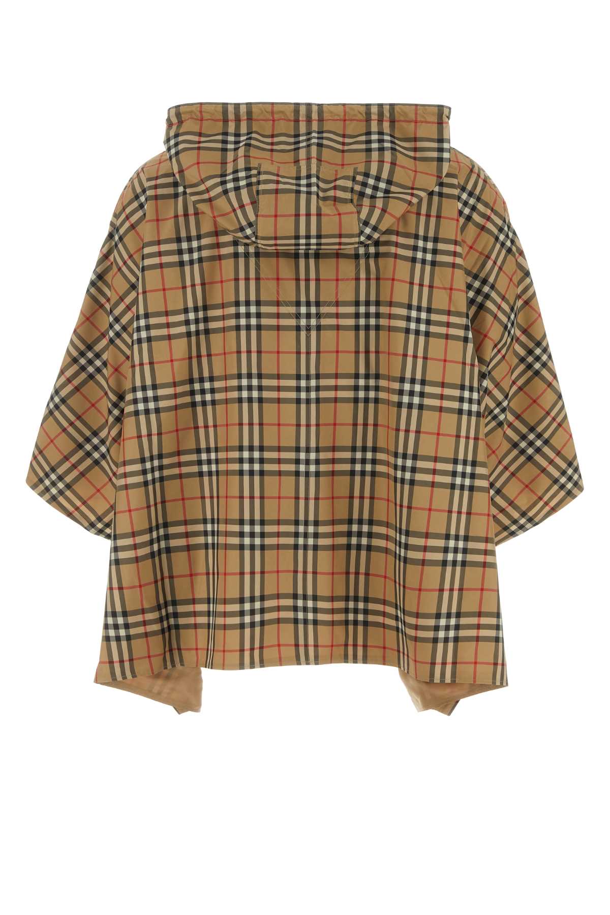 Shop Burberry Embroidered Polyester Check Poncho In Archivebeige