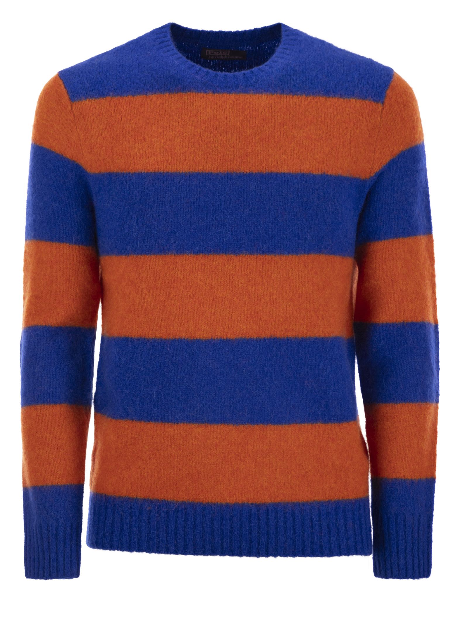 Shop Polo Ralph Lauren Striped Jersey With Suede Patches In Blue/orange