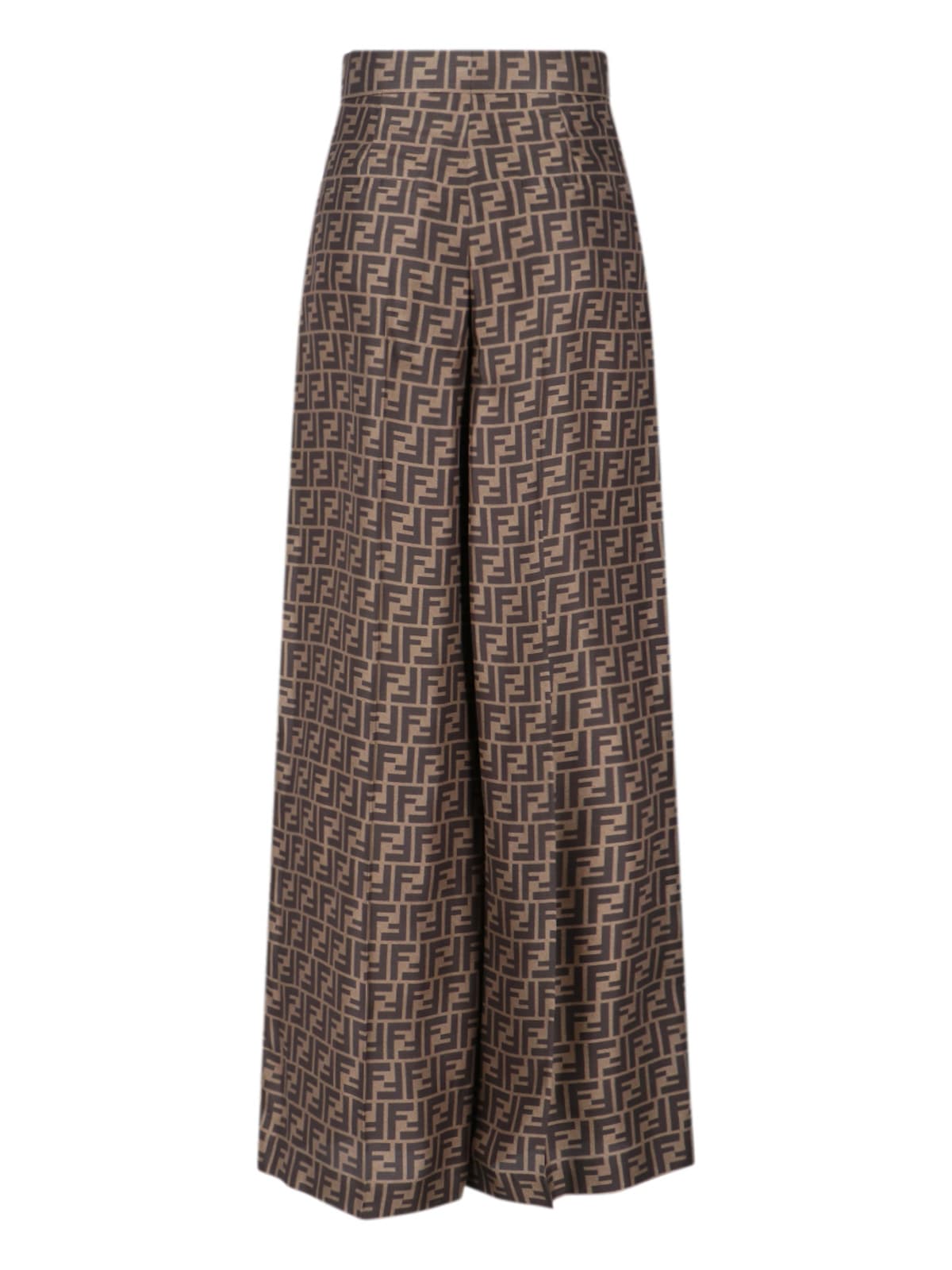 Fendi Ff Silk Twill Wide Leg Trousers In Brown