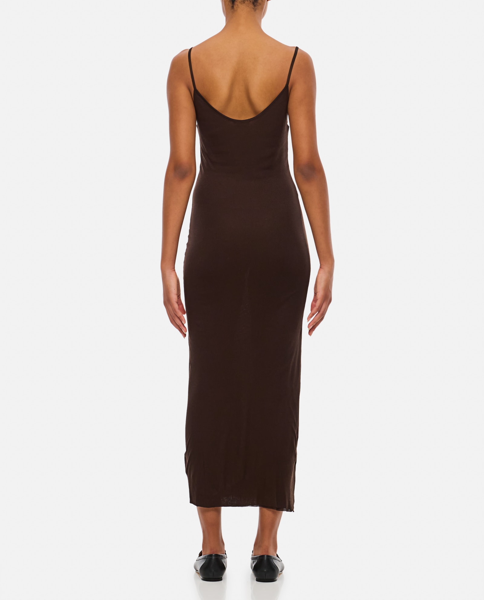 Khaite Leesal Viscose Midi Dress In Dark Brown