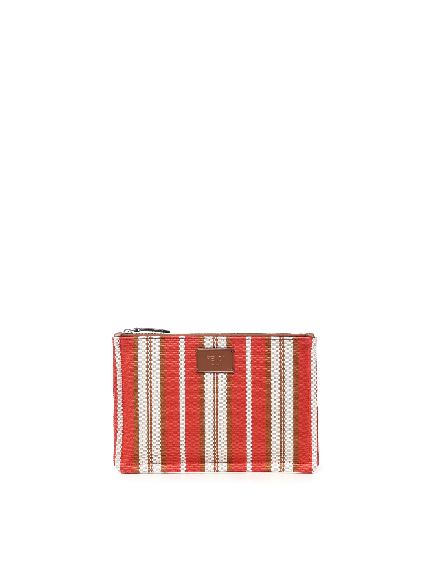 Fendi Signature Striped Medium Flat Clutch In Red