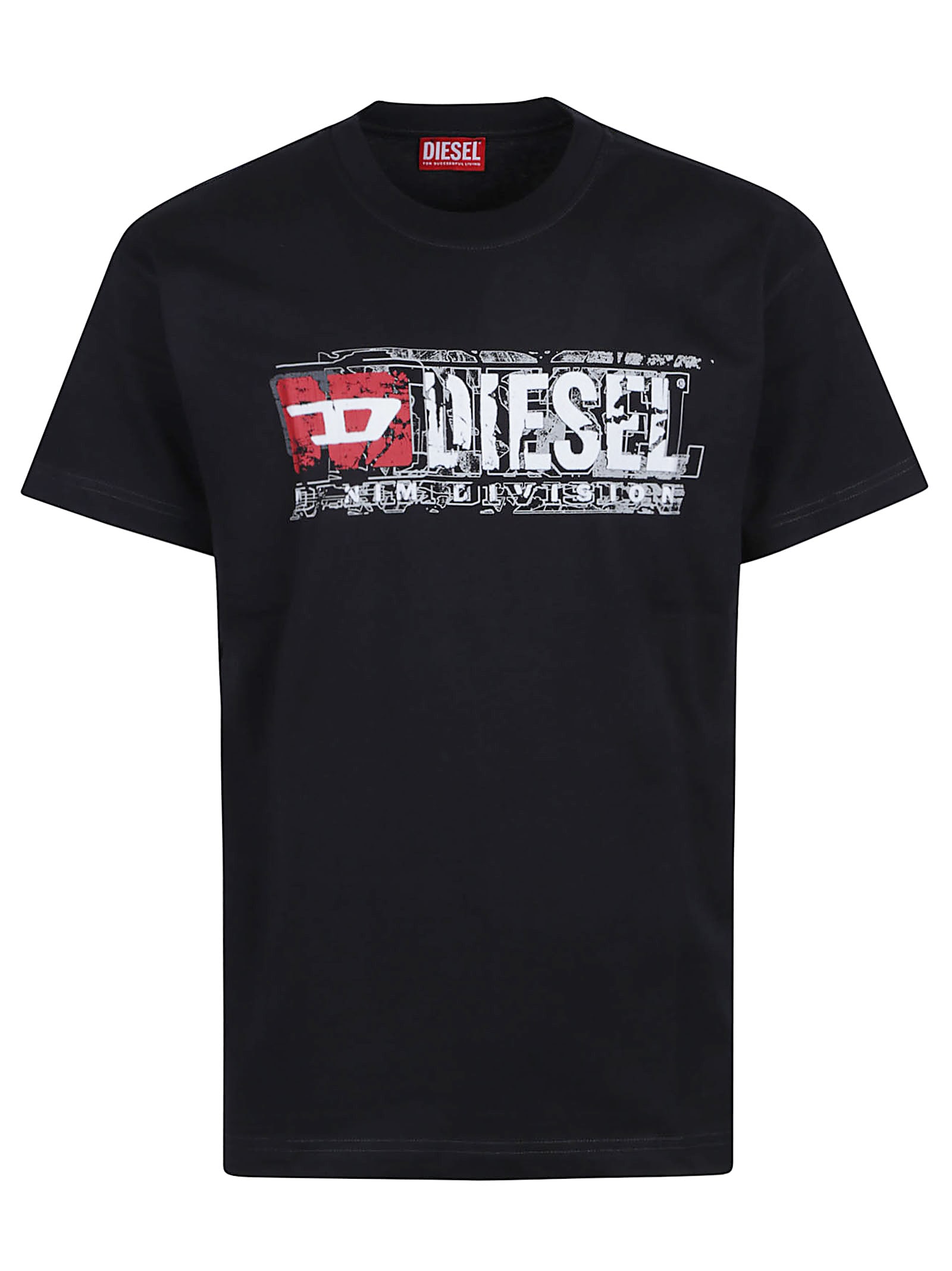 Diesel Men Crew-neck T-shirt With Print In Black