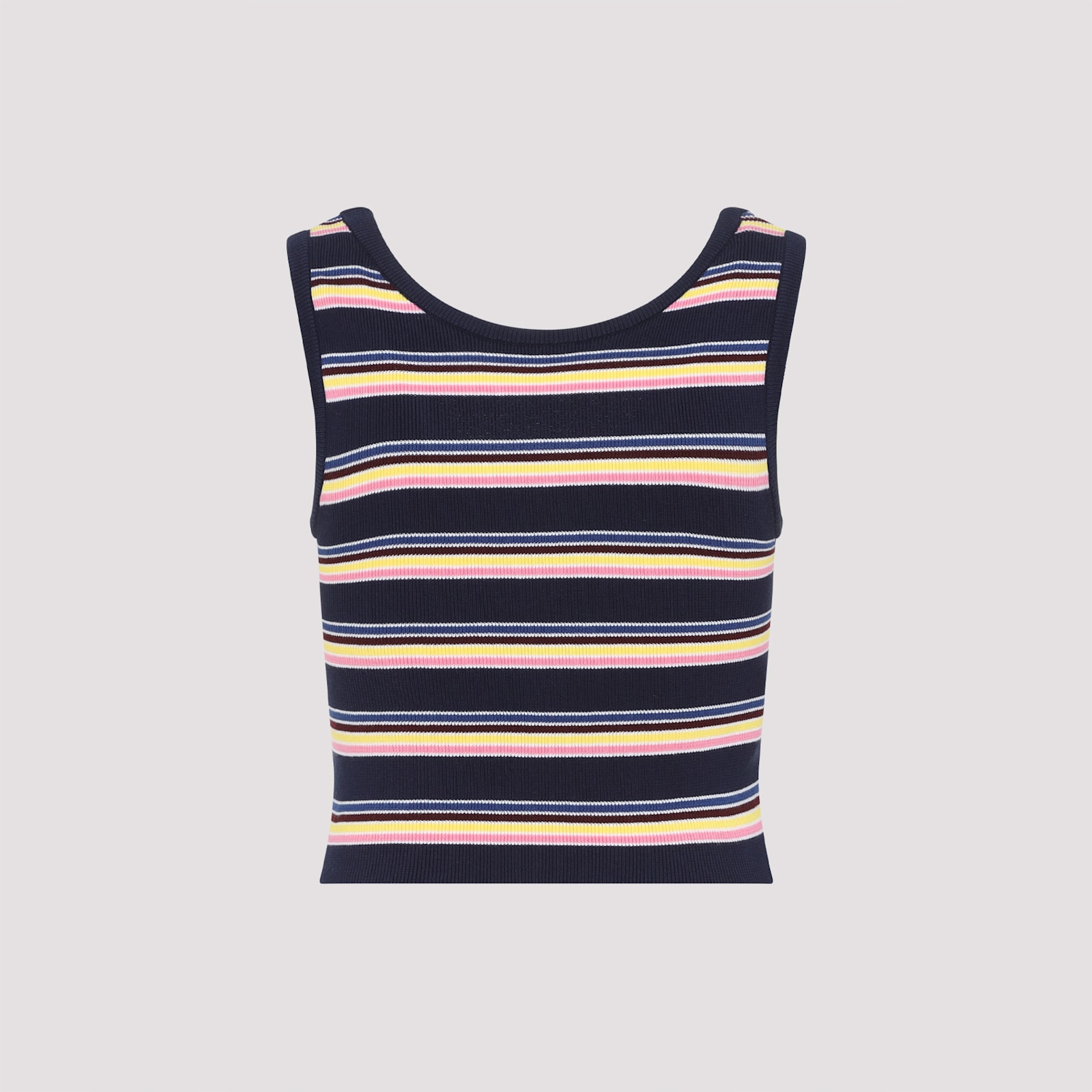 Prada Fitted Scoop Neck Top With Vibrant Striped Pattern In Bleu