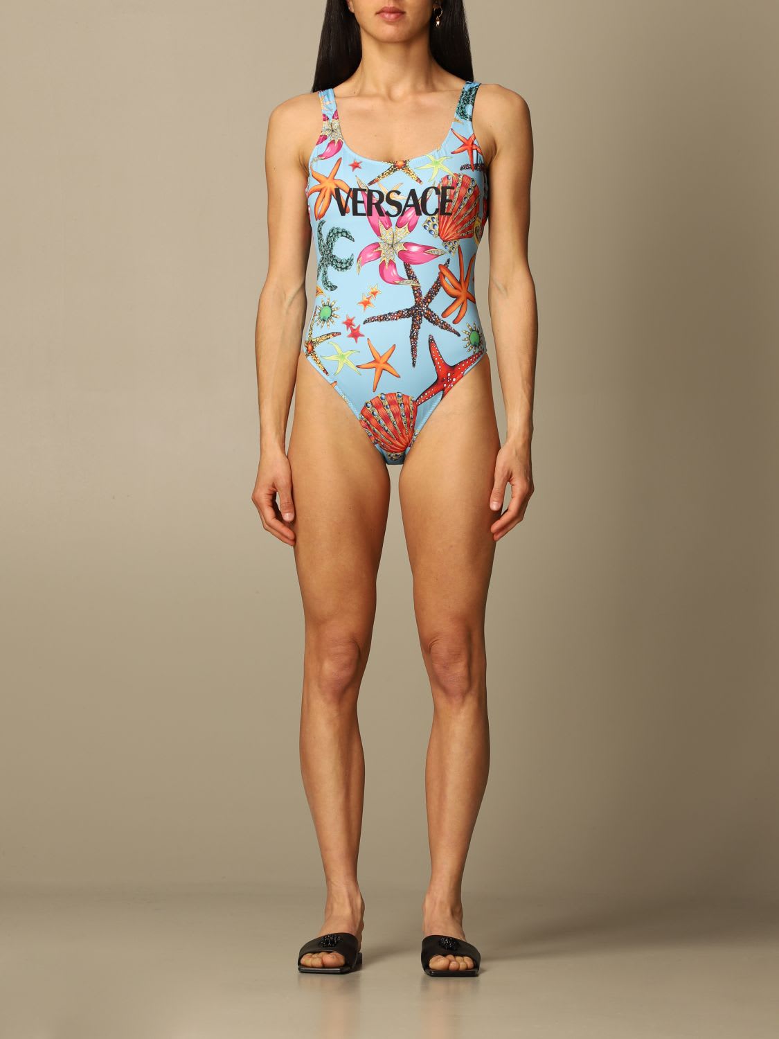 Versace One-piece Swimsuit With Tr&eacute;sor De La Mer Print In Gnawed Blue