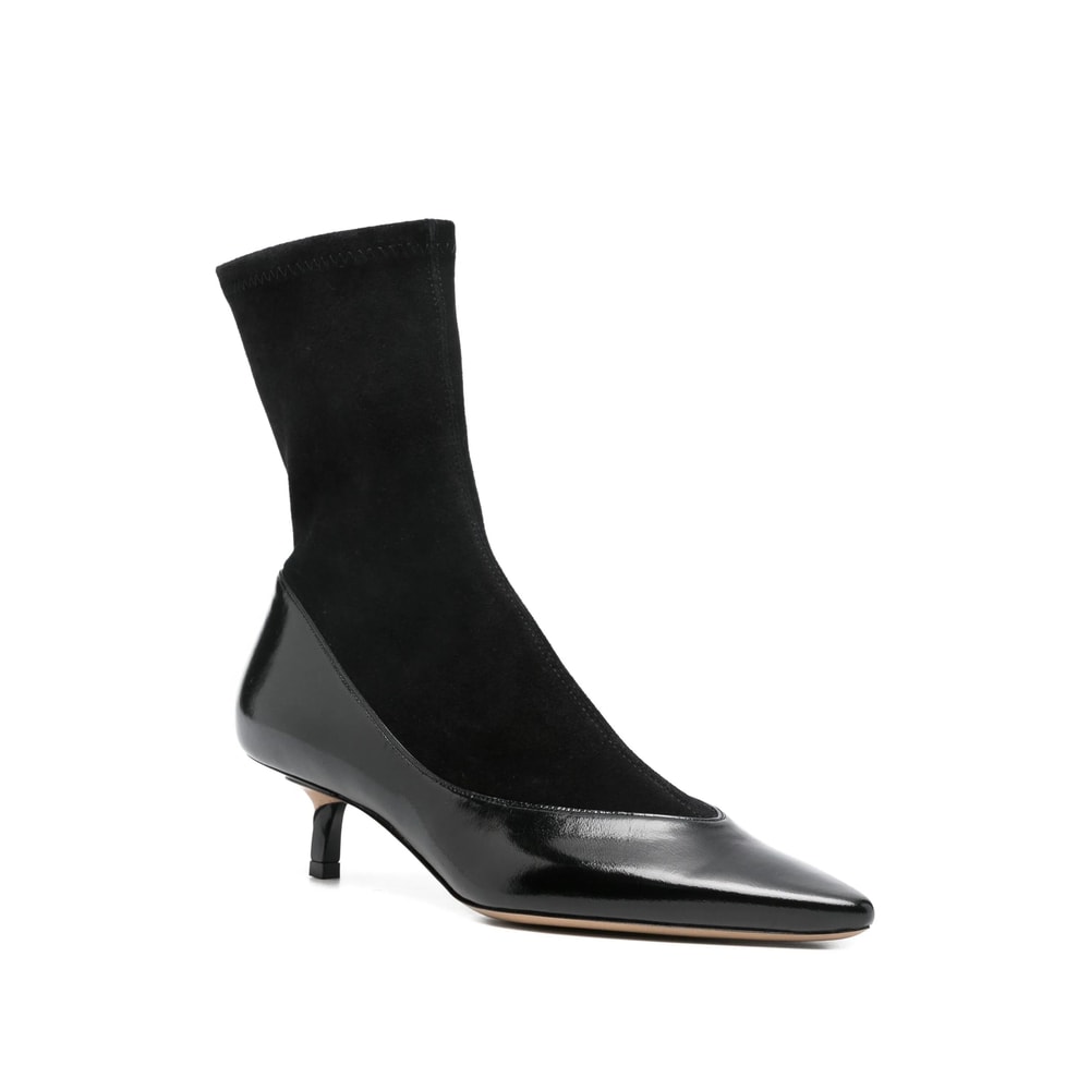 Jacquemus The Tourni Suede And Glossed-leather Ankle Boots In Black