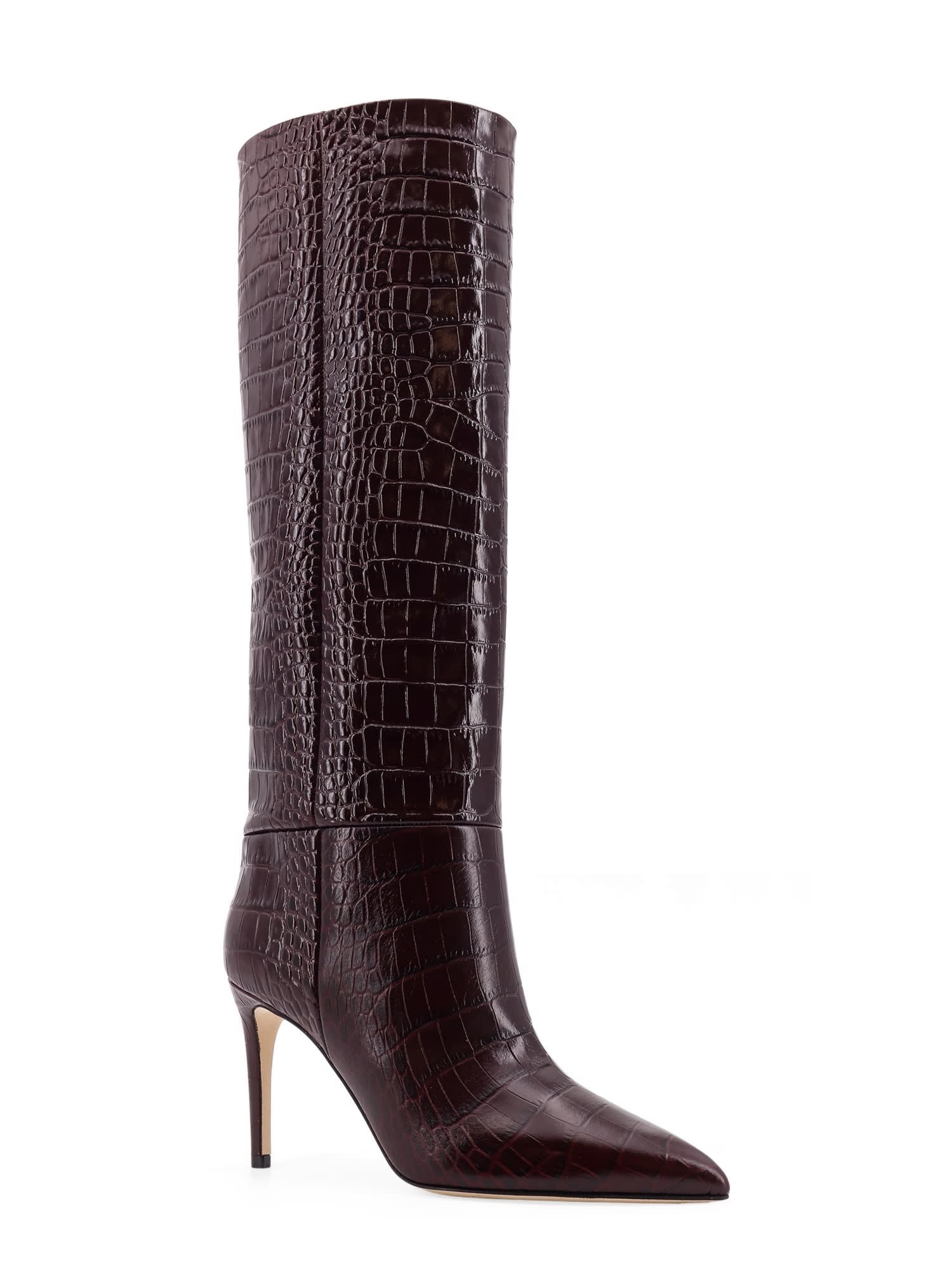 Paris Texas Stiletto Embossed Croco Leather Boots In Burgundy