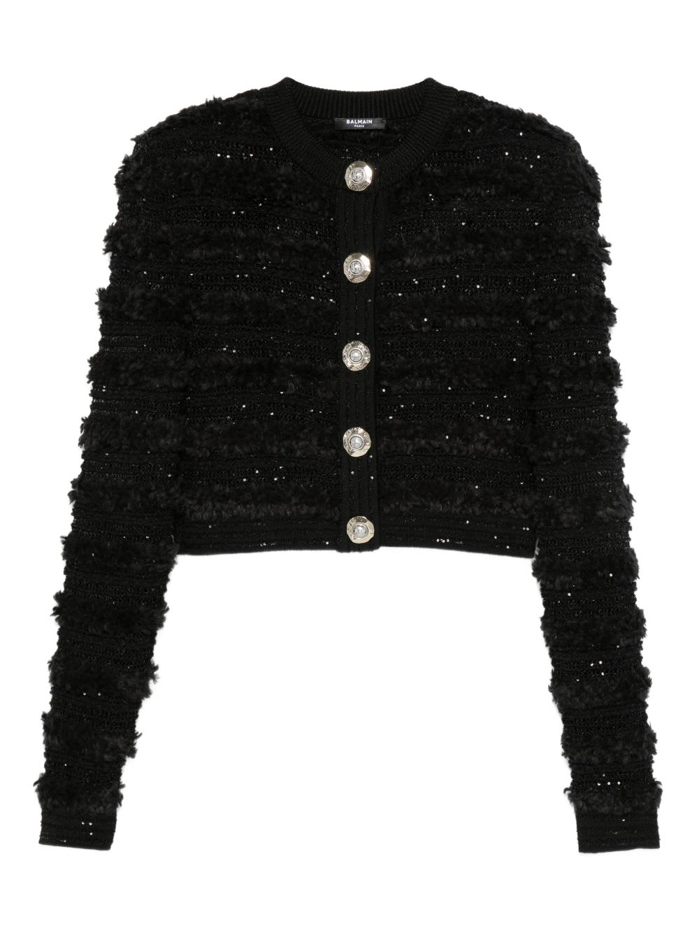 Balmain Knitwear Cardigan Tweed Texture In Black