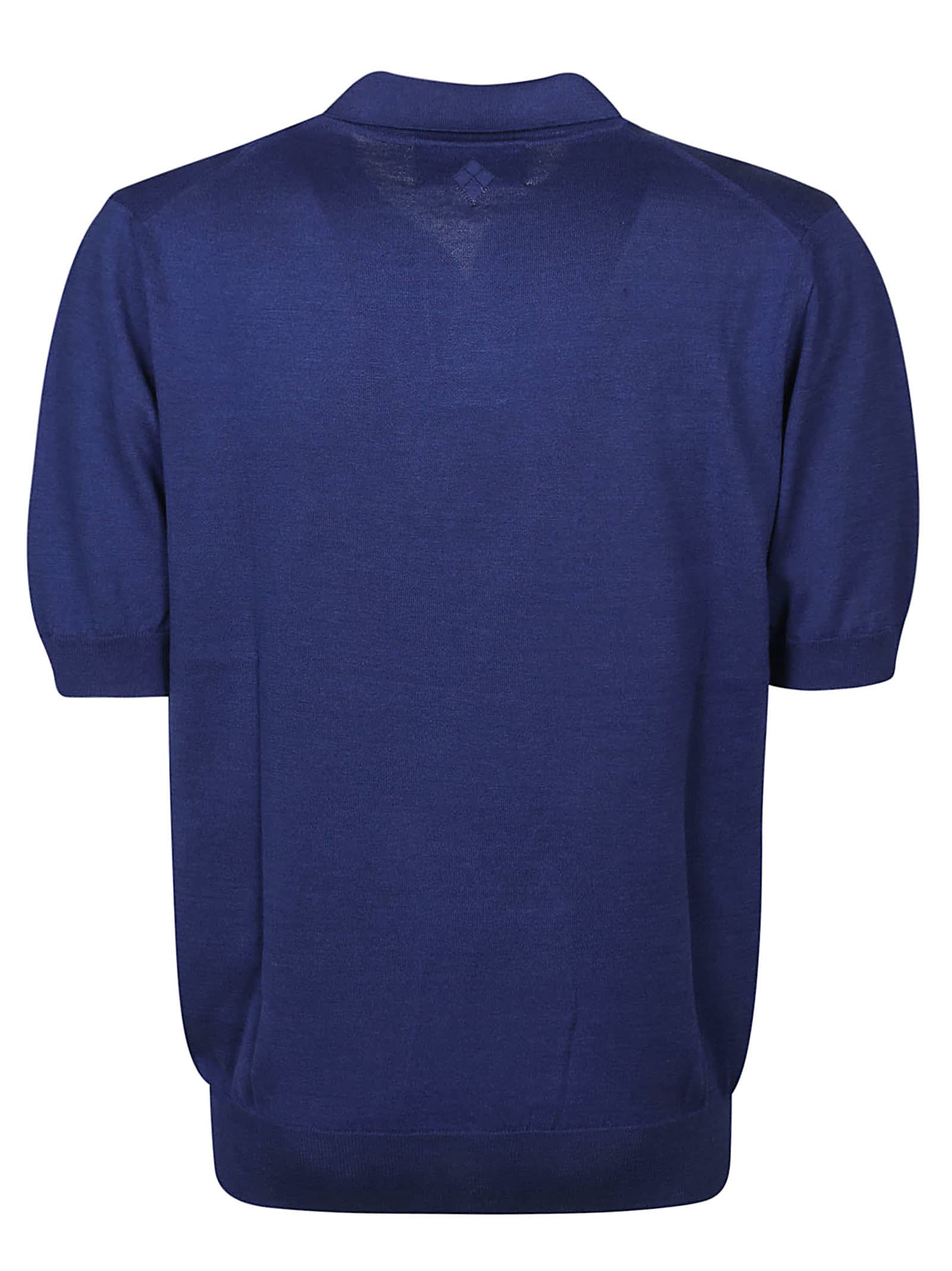 Shop Ballantyne Polo Neck Short Sleeve Sweater In Deep Blue