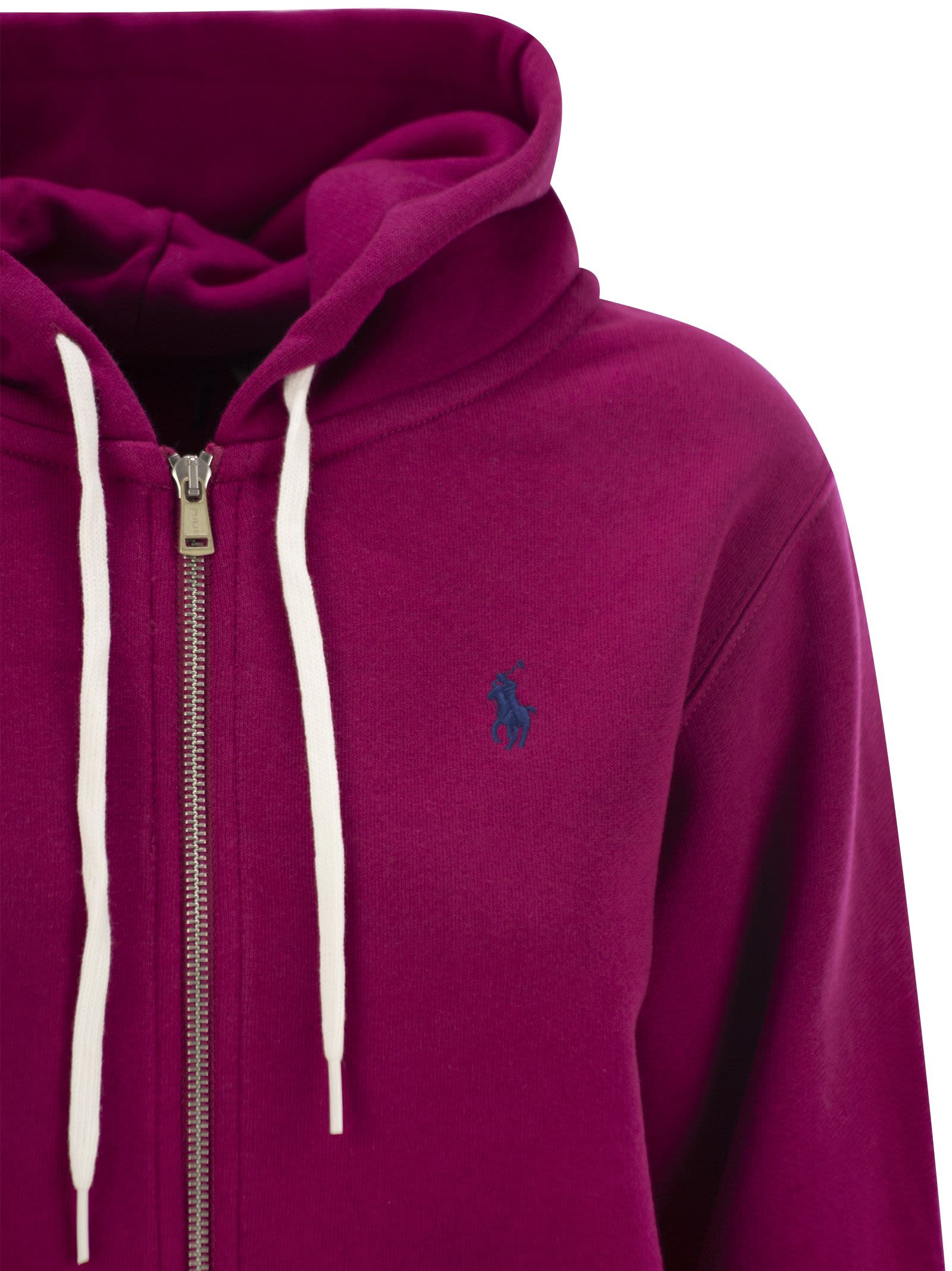 Shop Polo Ralph Lauren Hoodie With Zip In Fuchsia