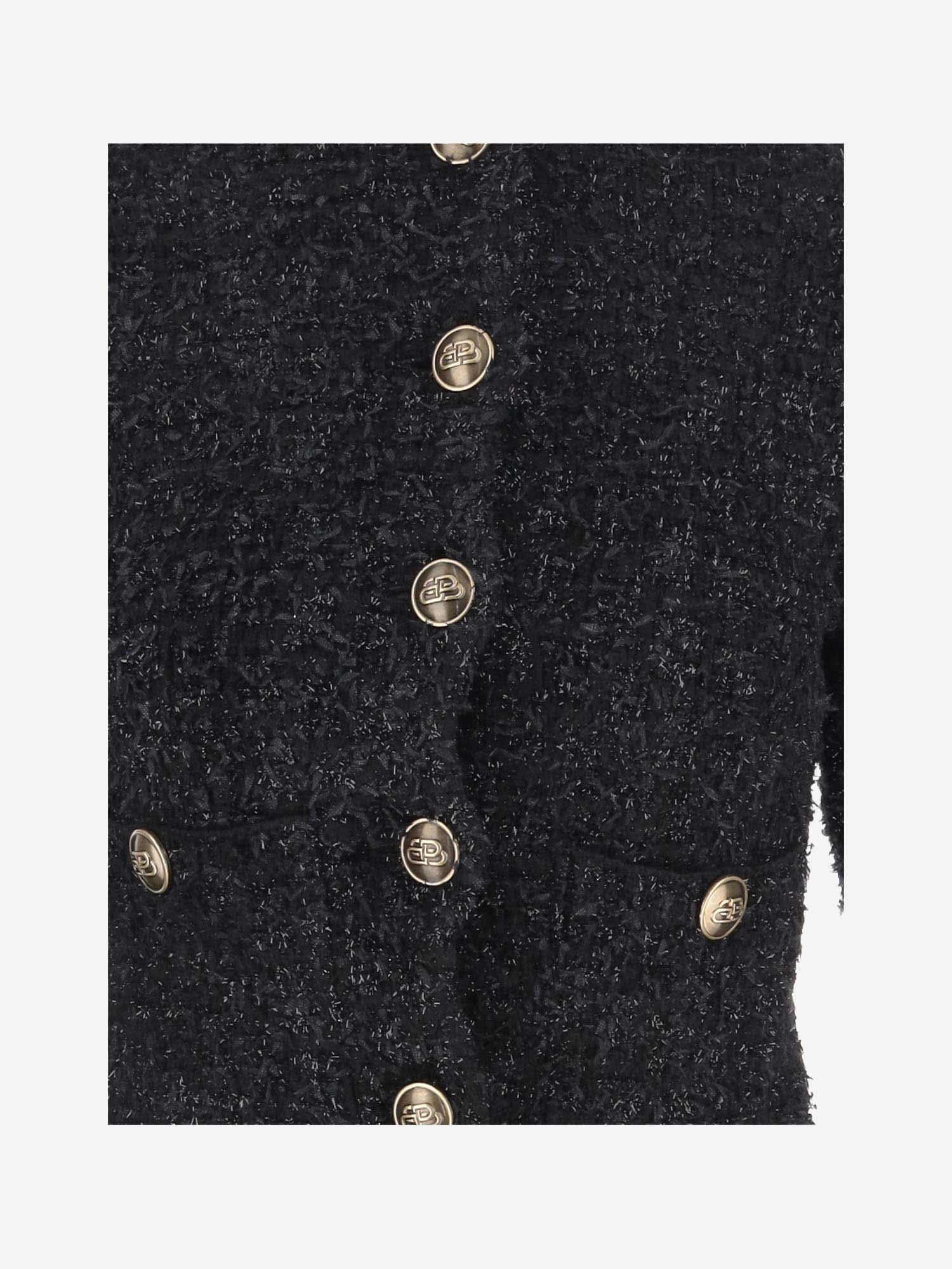 Shop Balenciaga Cotton Tweed Crop Cardigan In Black