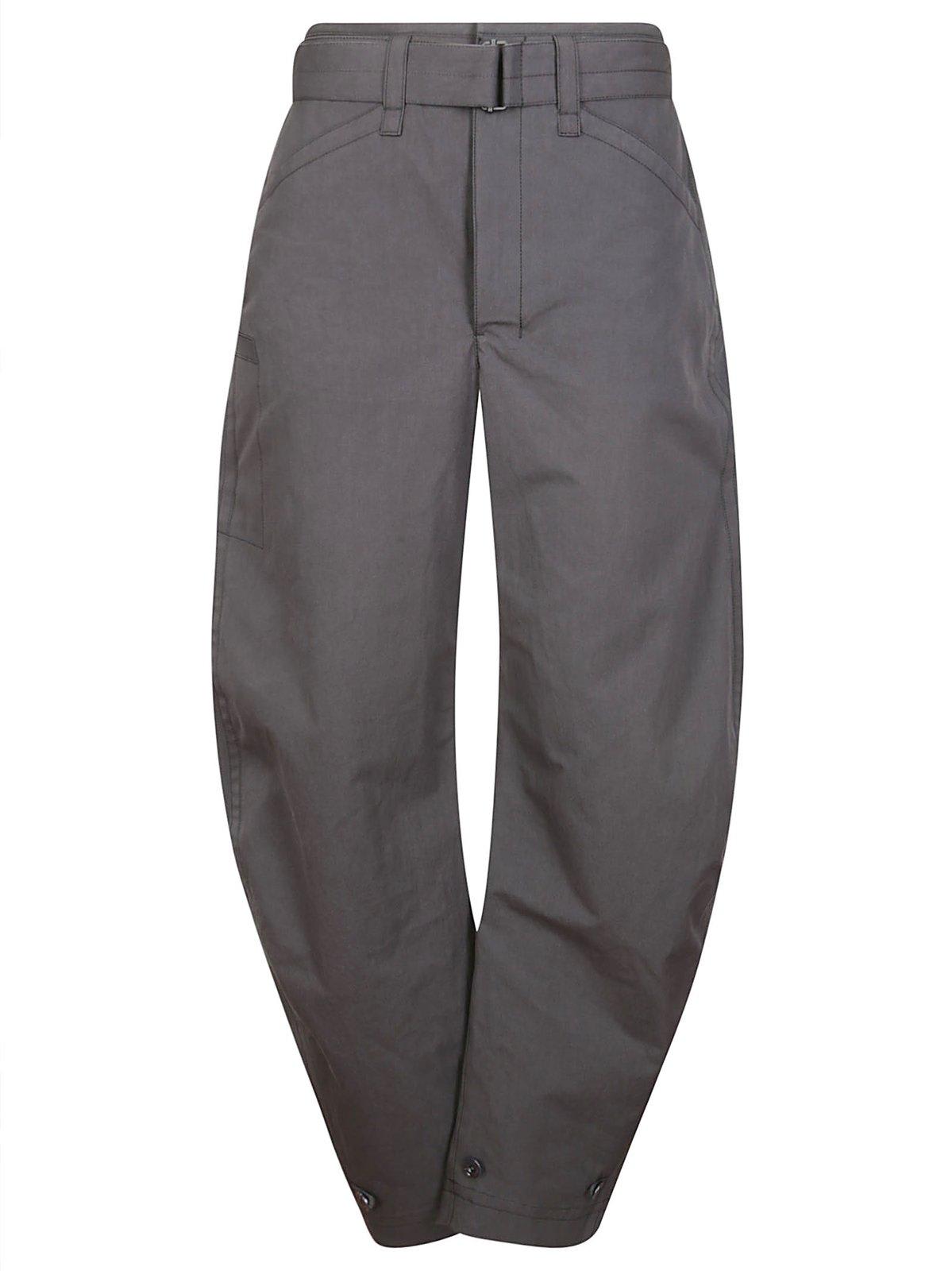 Shop Lemaire Belted Tapered Pants In Grey