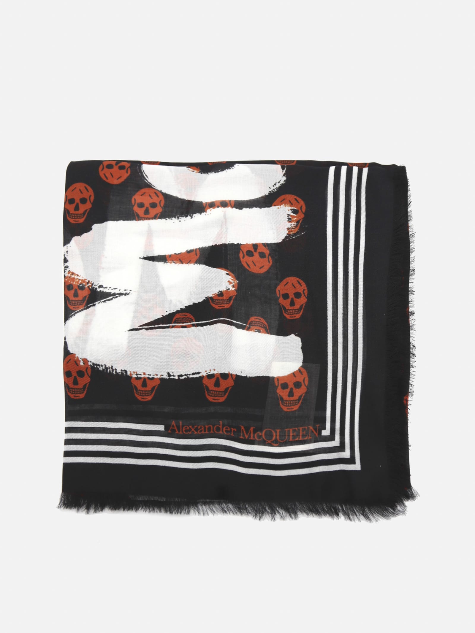 Alexander McQueen Scarf With Frayed Edges And All-over Skull Print