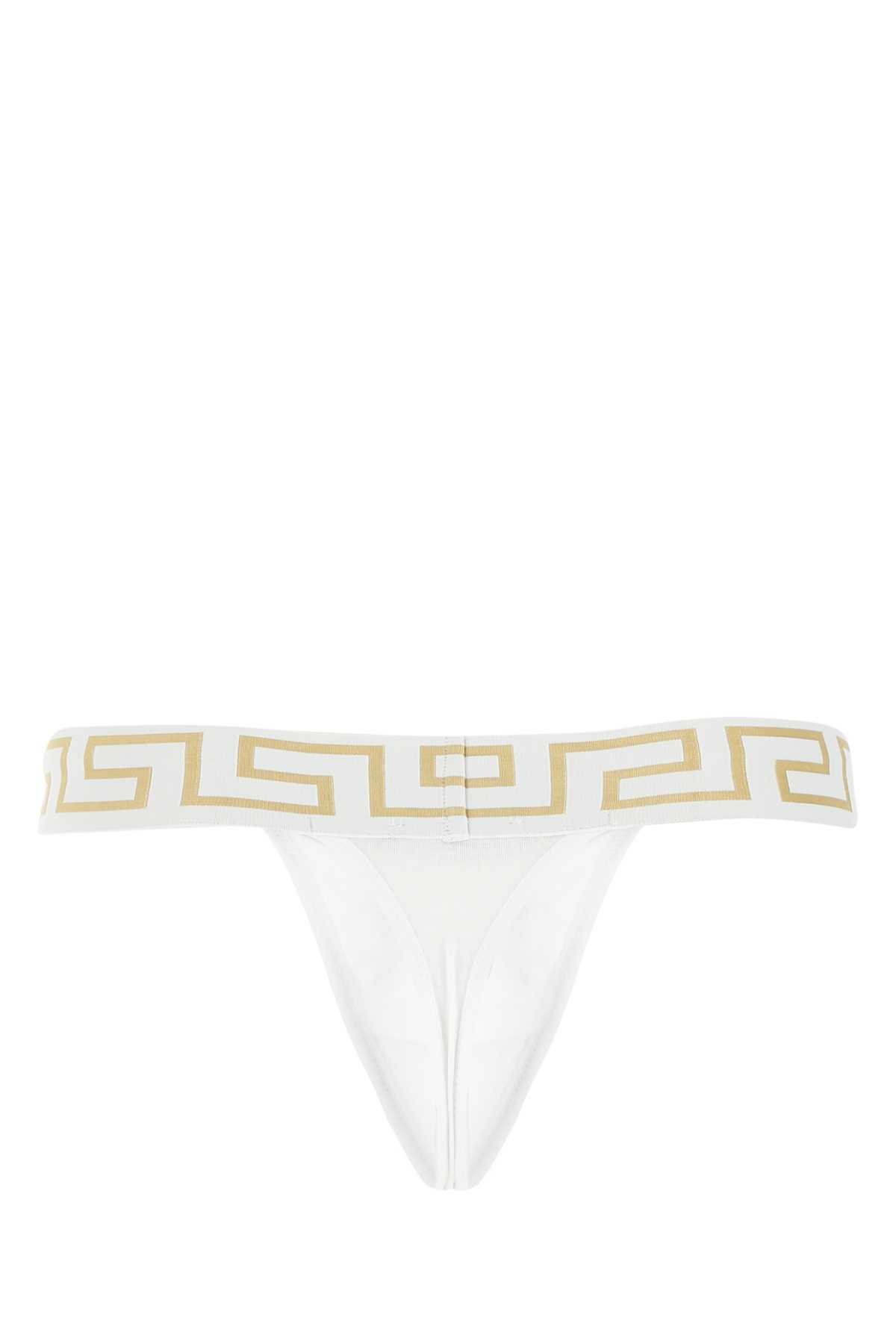 Shop Versace White Stretch Cotton Thong In A1001