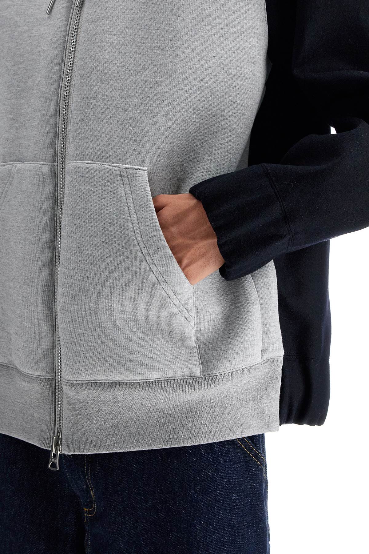 Sacai Bicolor Sweatshirt With Zip And Hood In L/gray×d/navy (grey)