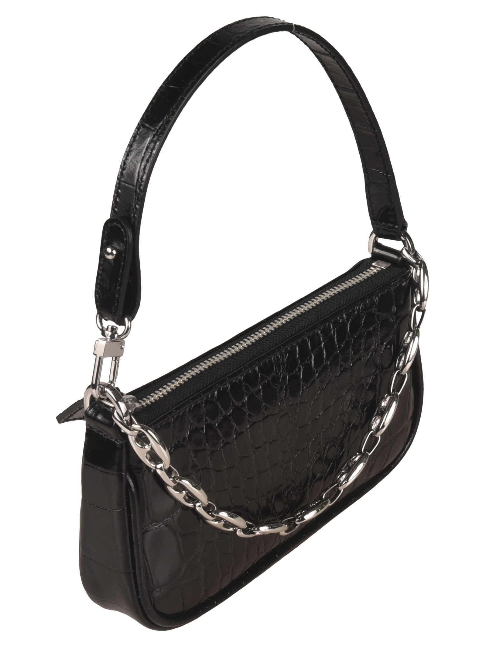 Shop By Far Top Zip Skinned Tote In Black