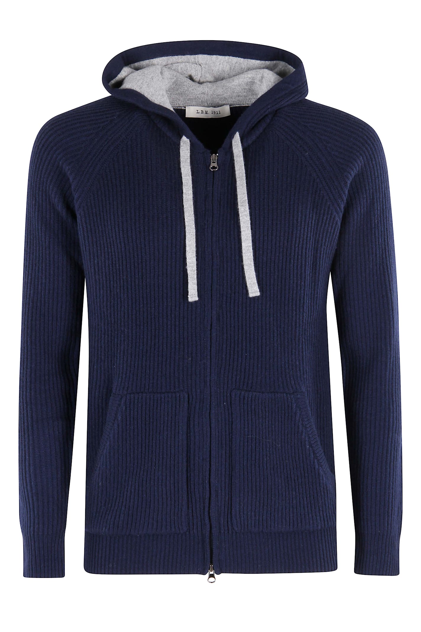 Luigi Bianchi Mantova Maglia Full Zip Cappuccio Lana Cashmere In Blue