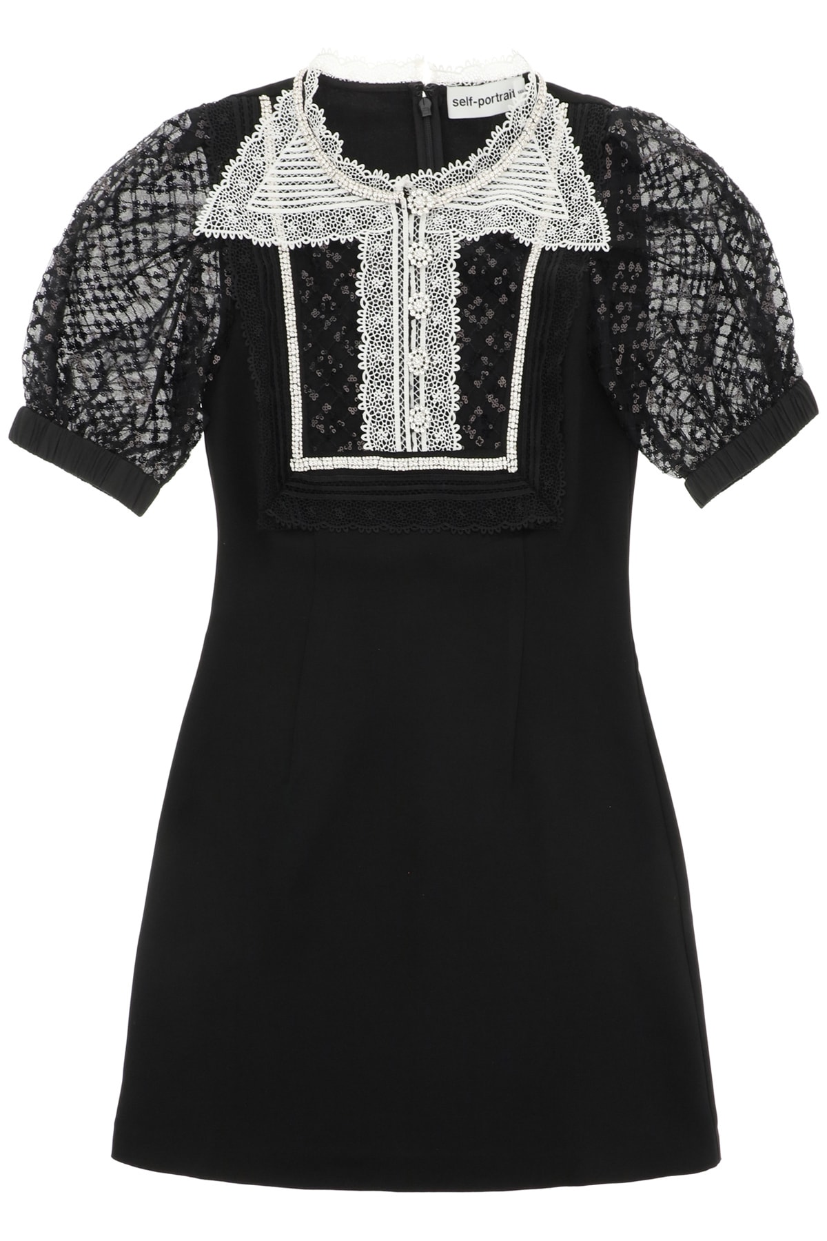 self-portrait Mini Dress In Crepe With Lace And Sequins