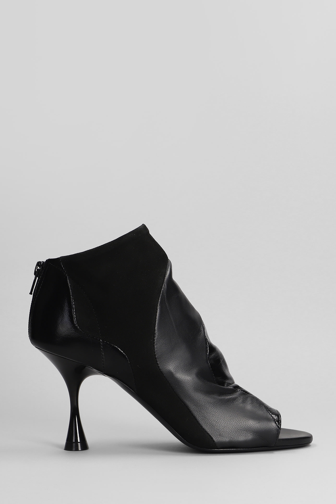 Vortex High Heels Ankle Boots In Black Suede And Leather