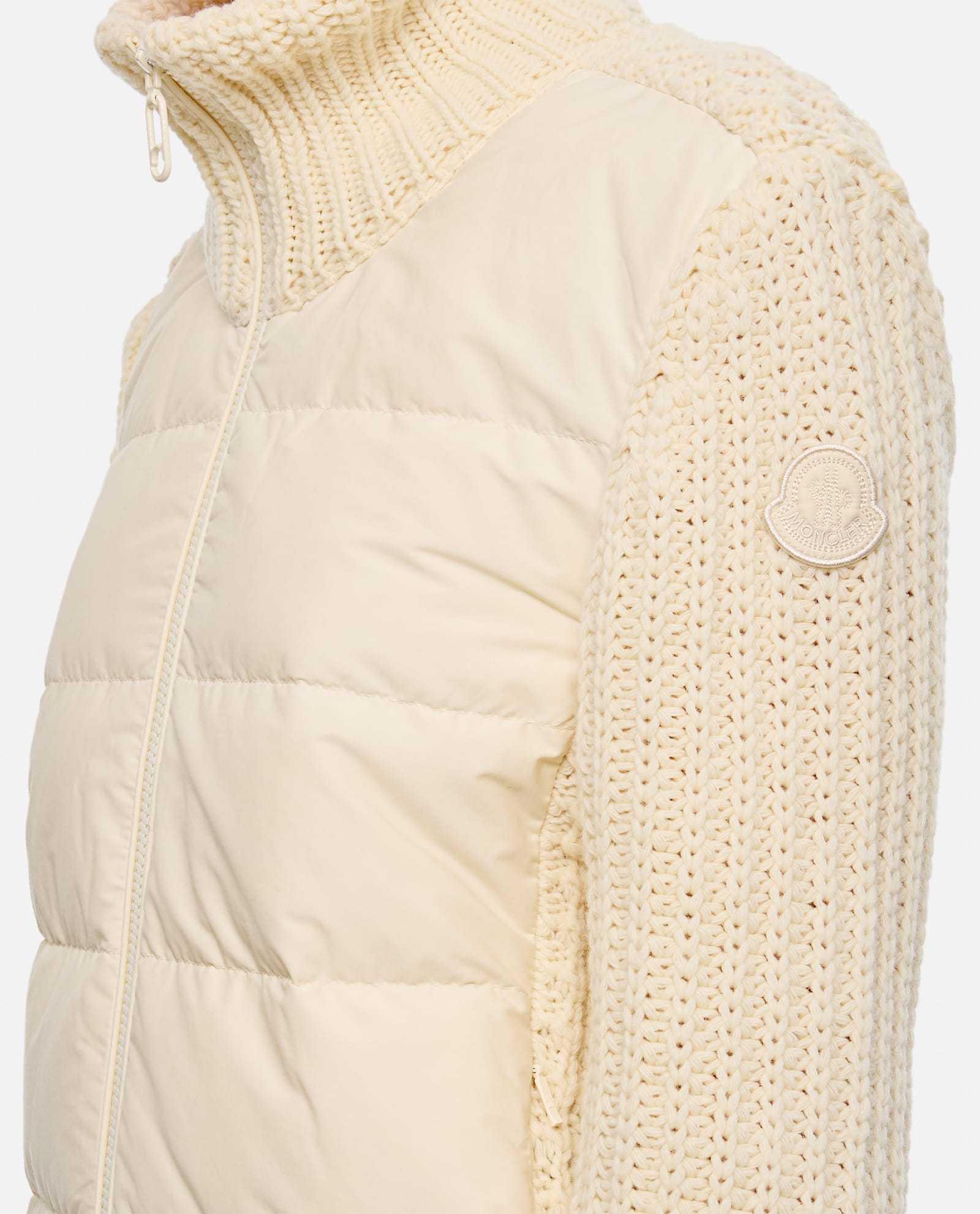 Shop Moncler Knitted Sleeve Jacket In White