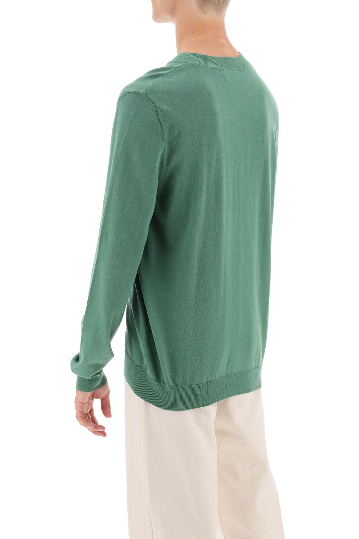 Shop Apc Crew-neck Cotton Sweater In Tki Vert Marine