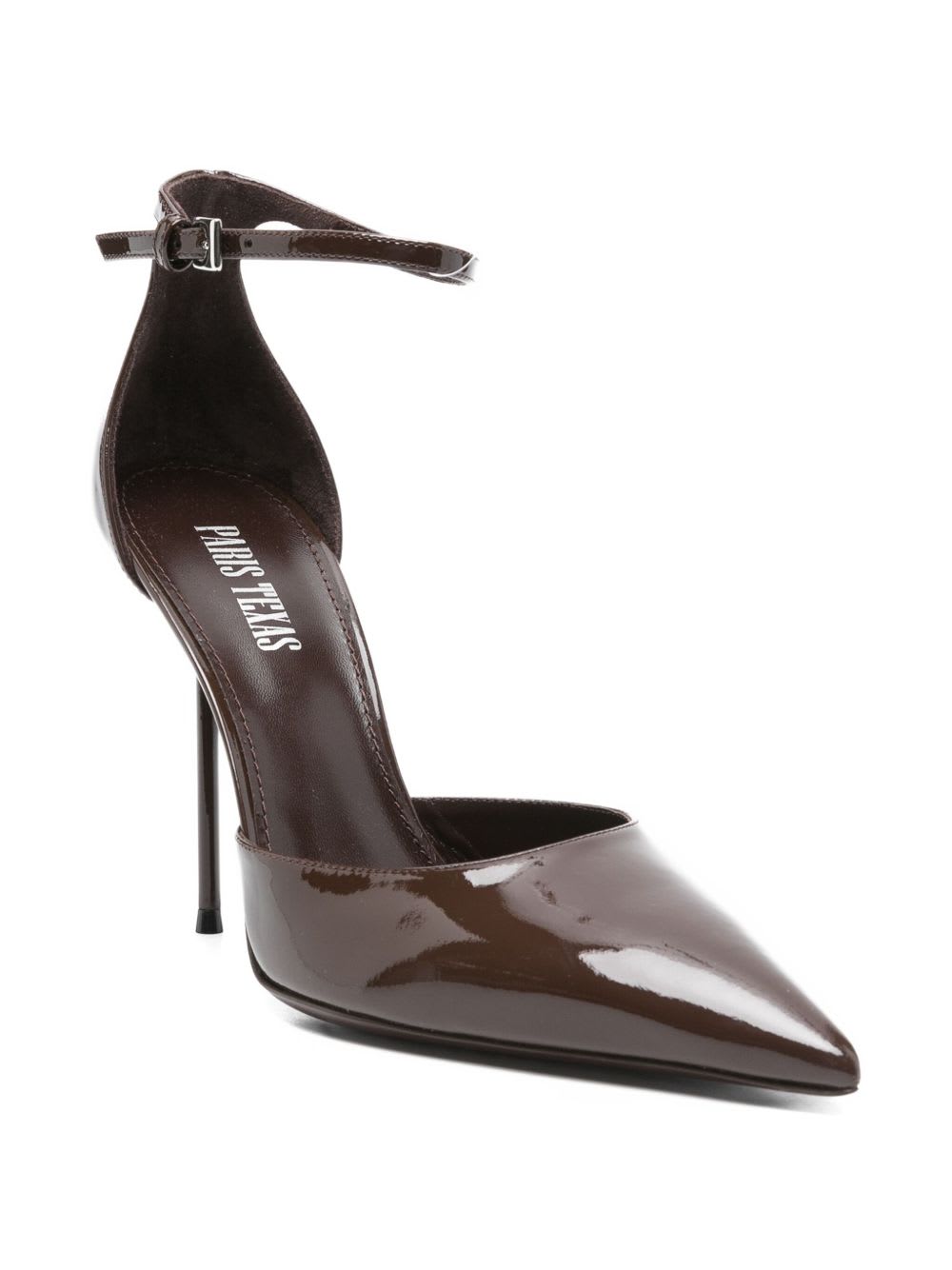 Paris Texas Pointed-toe Stiletto Heels With Slim Ankle Strap In Brown