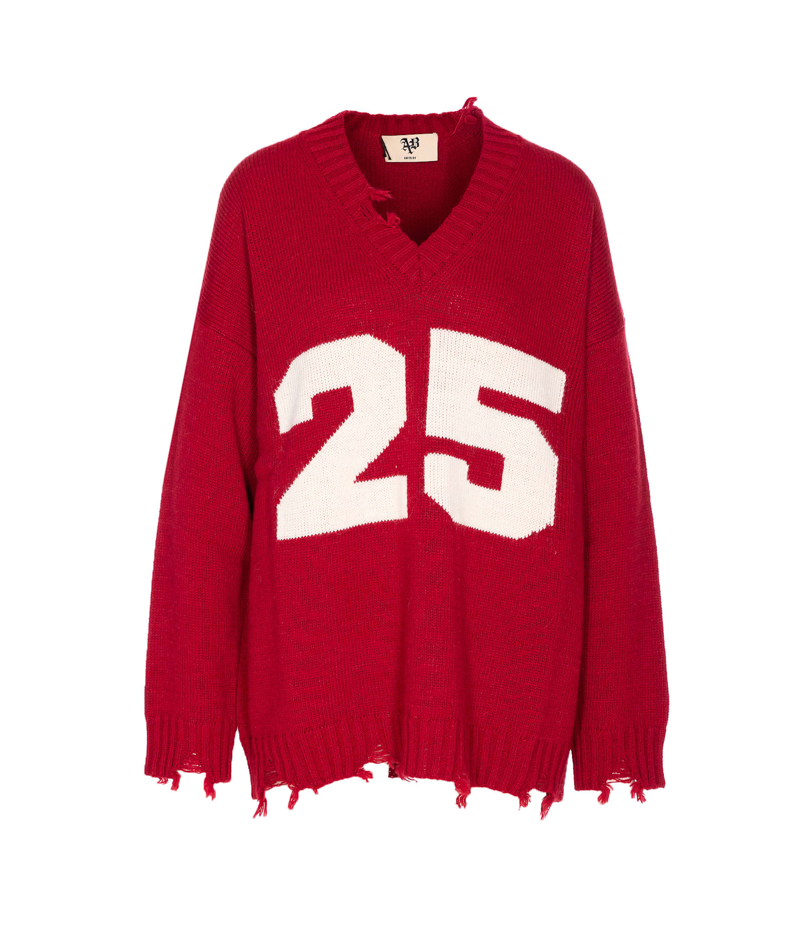 Aniye By Pull College Number-embellished Frayed Sweater In Red