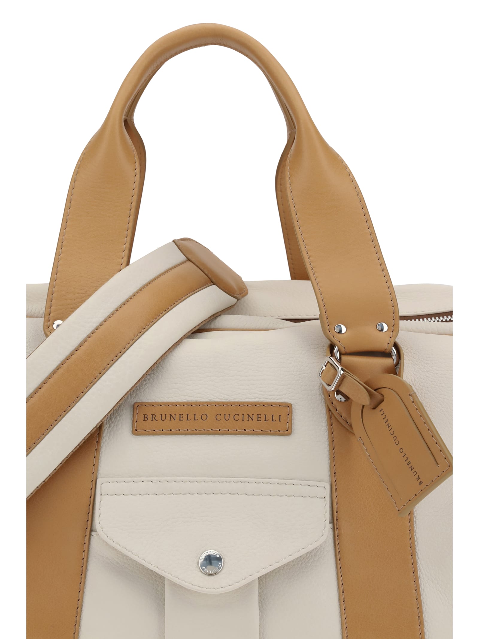 Brunello Cucinelli Grained Calfskin Street Bag In White