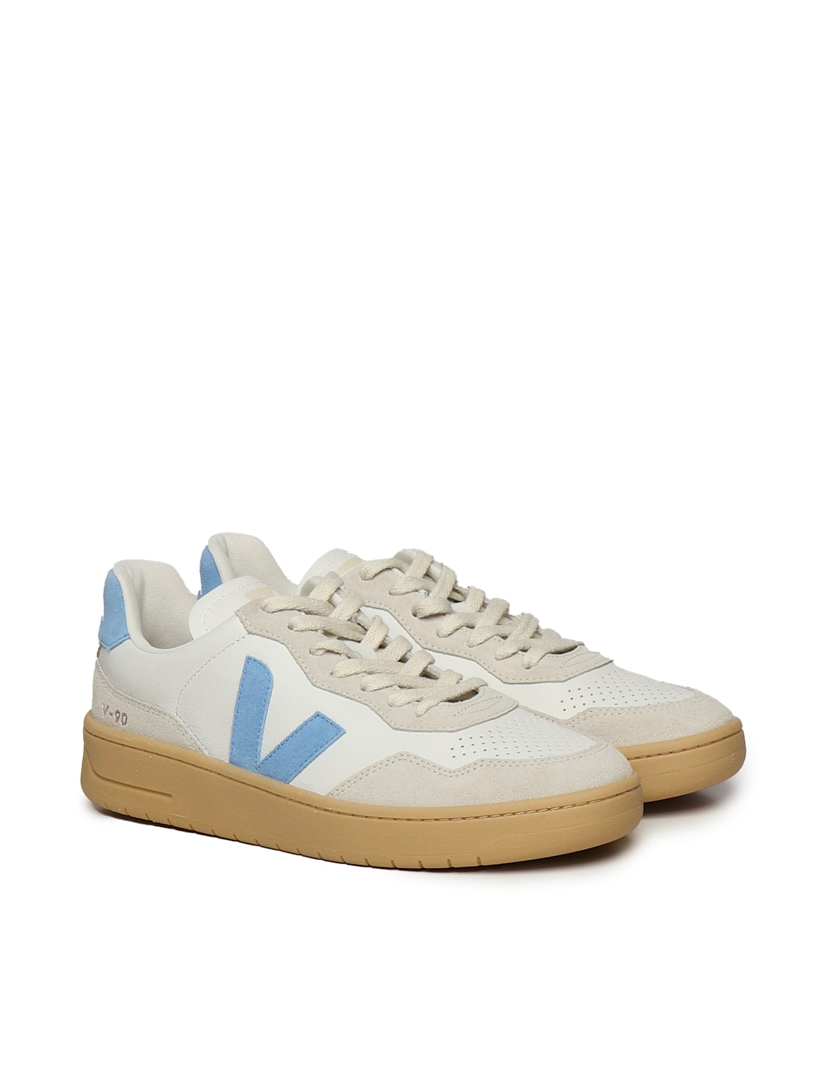 Veja V-90 O.t. Sneakers In White Suede And Leather In Multi