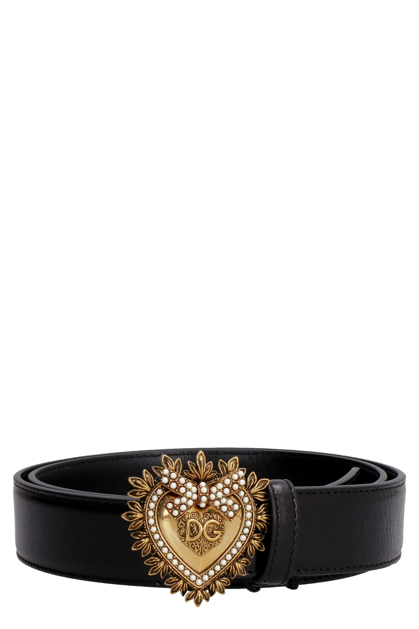 DOLCE & GABBANA DEVOTION EMBELLISHED BUCKLE LEATHER BELT,11215240