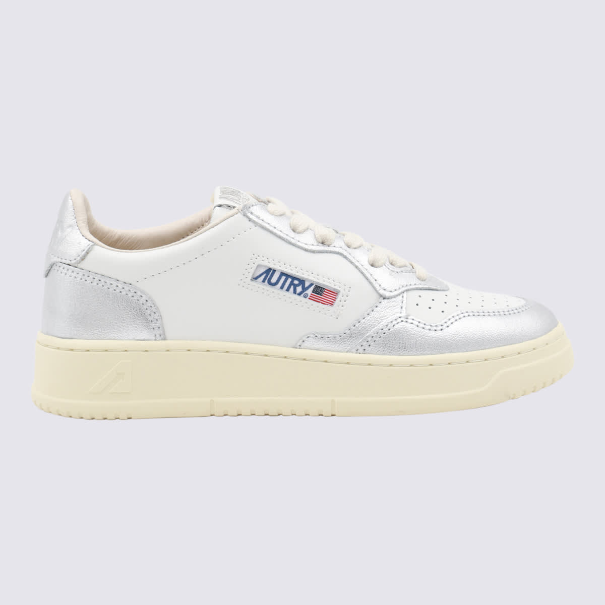 Autry White And Silver Leather Sneakers