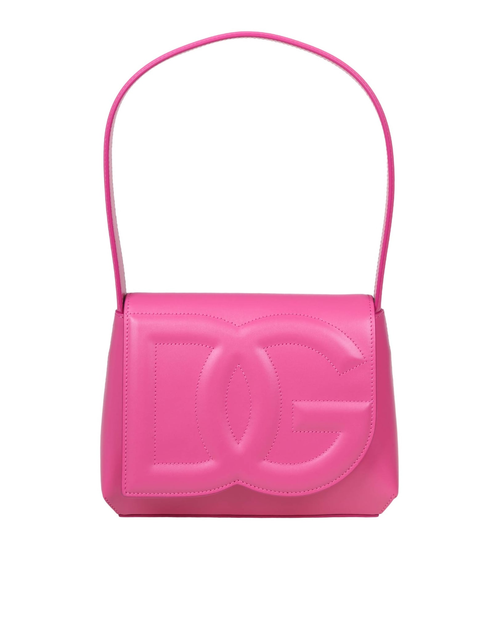 Shop Dolce & Gabbana Leather Shoulder Bag With Dg Logo In Lilac