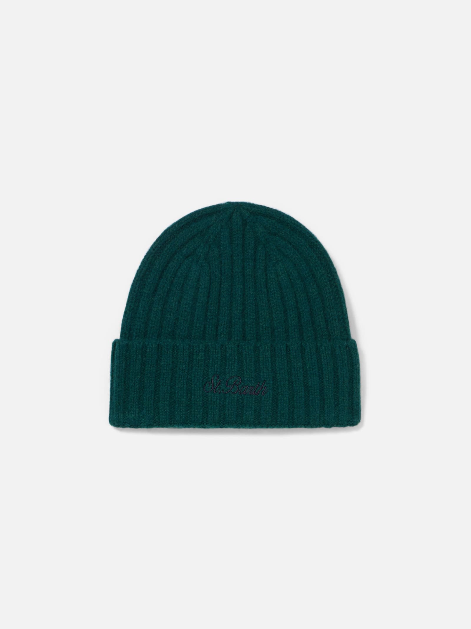 Mc2 Saint Barth Man Green Beanie With St. Barth Embroidery In Green