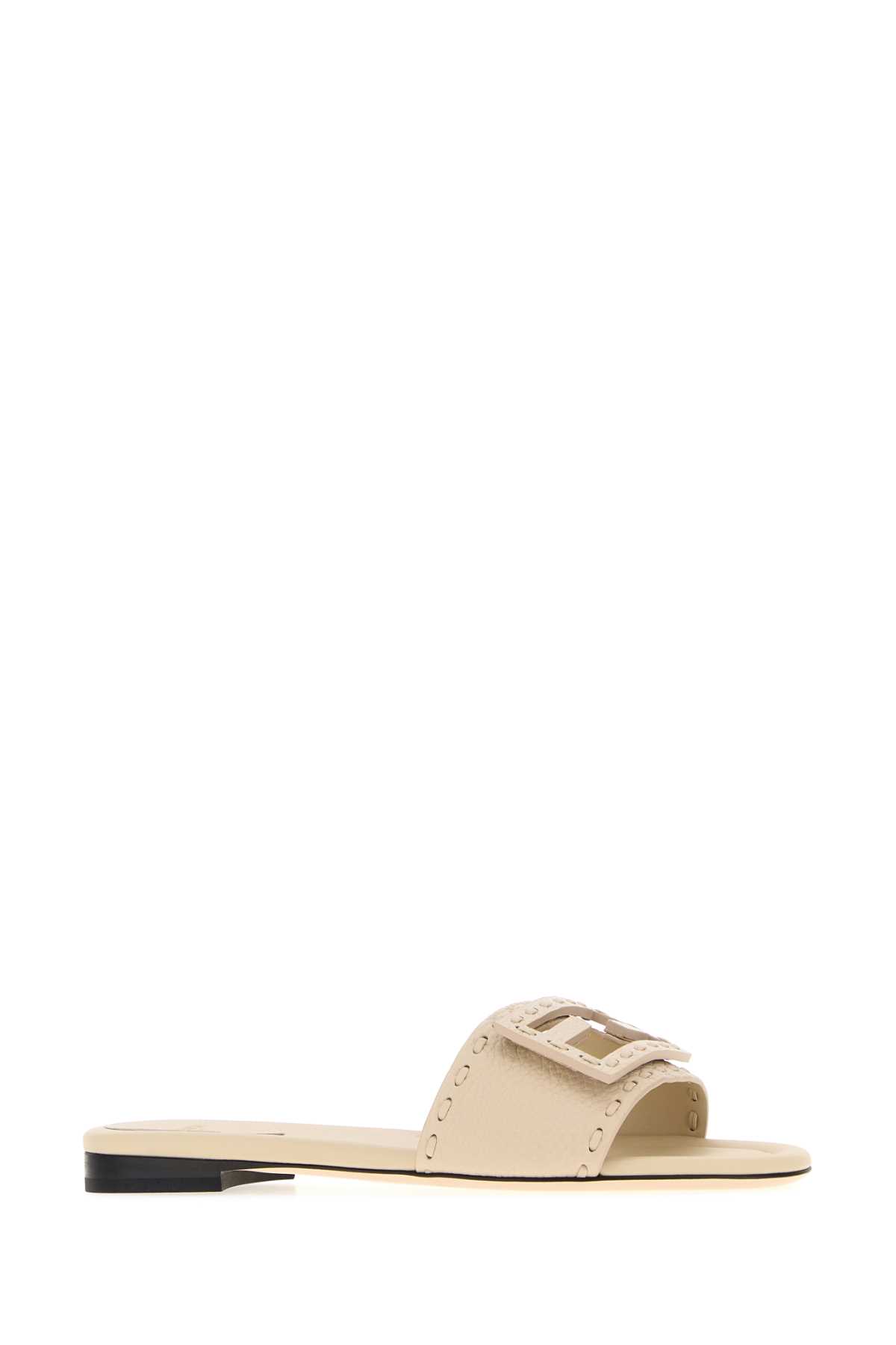 Fendi Ivory Leather Baguette Slippers In Neutral
