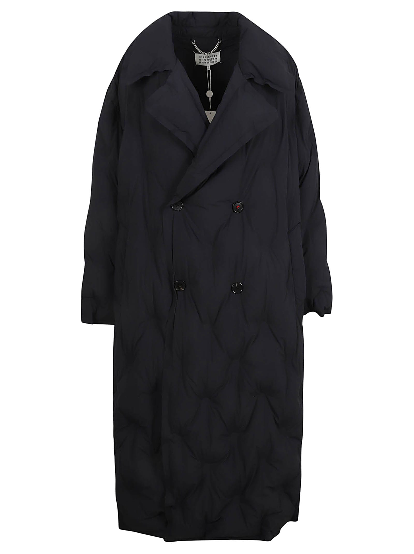 Shop Maison Margiela Rear Logo Double-breast Quilted Coat In Black
