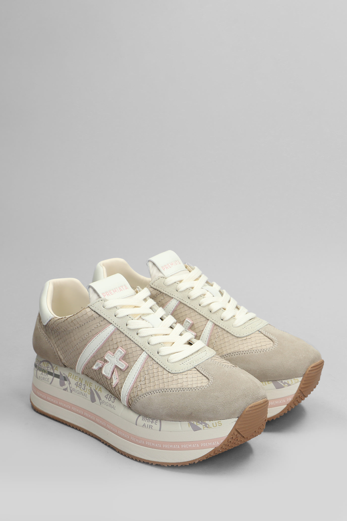 Shop Premiata Beth Sneakers In Taupe Suede And Leather