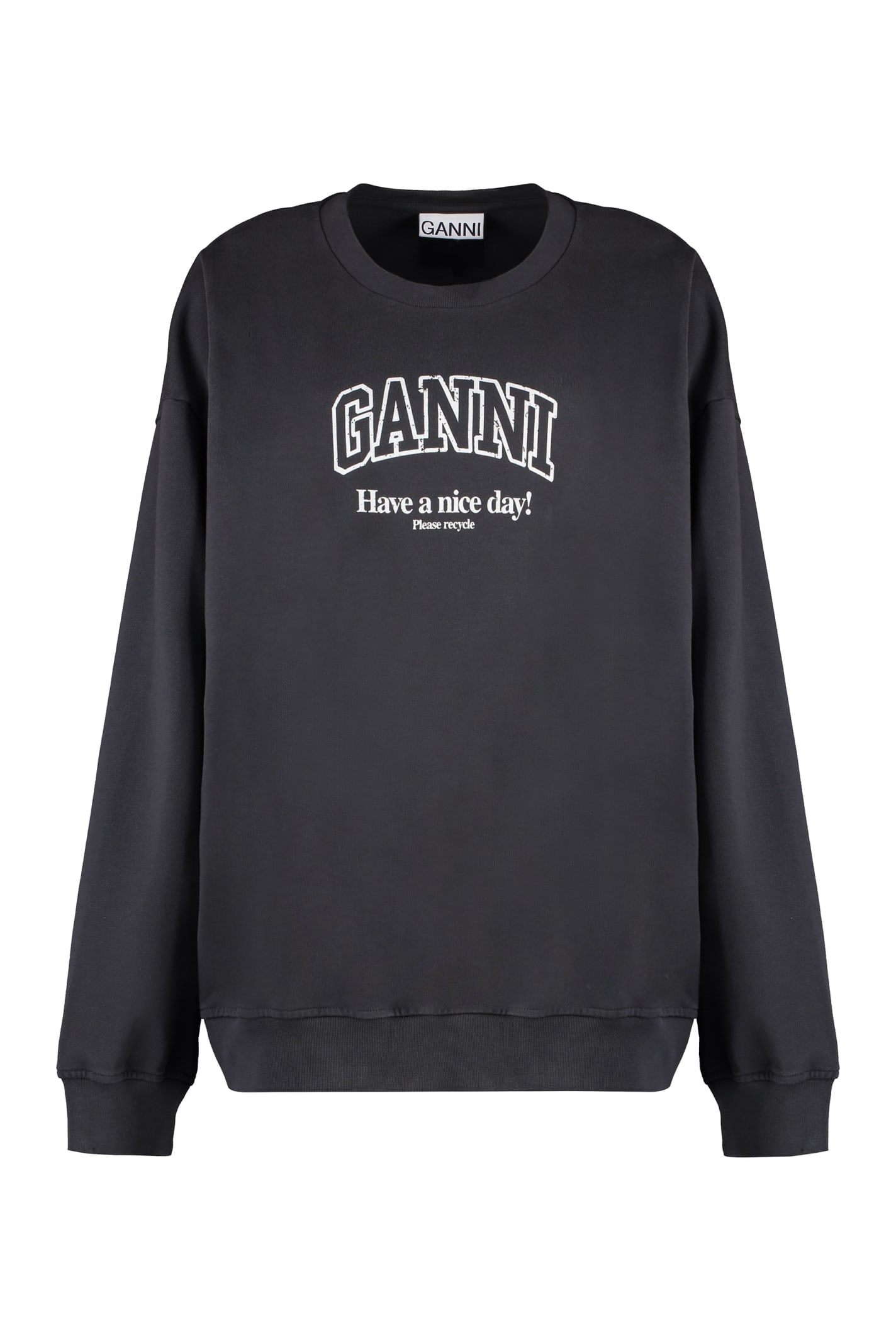 Shop Ganni Cotton Crew-neck Sweatshirt In Grey