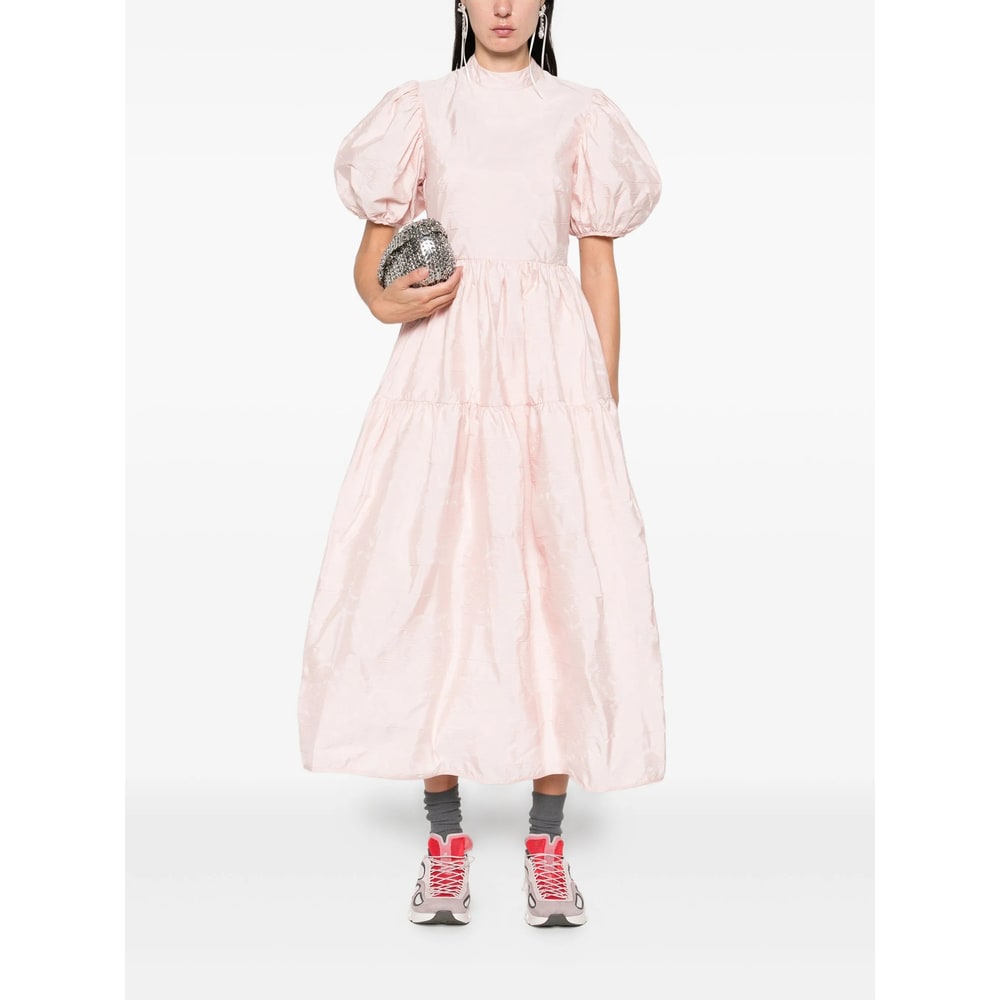 Cecilie Bahnsen Puff-sleeve Tiered Midi Dress In Pink