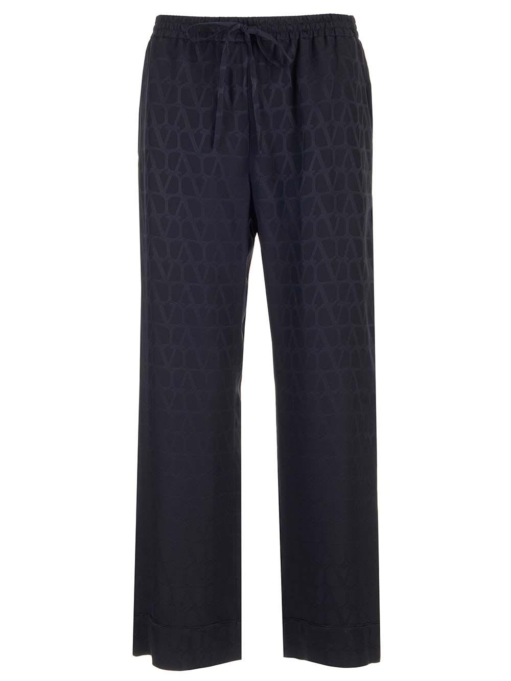 Shop Valentino Toile Iconographe Silk Trousers In Blue