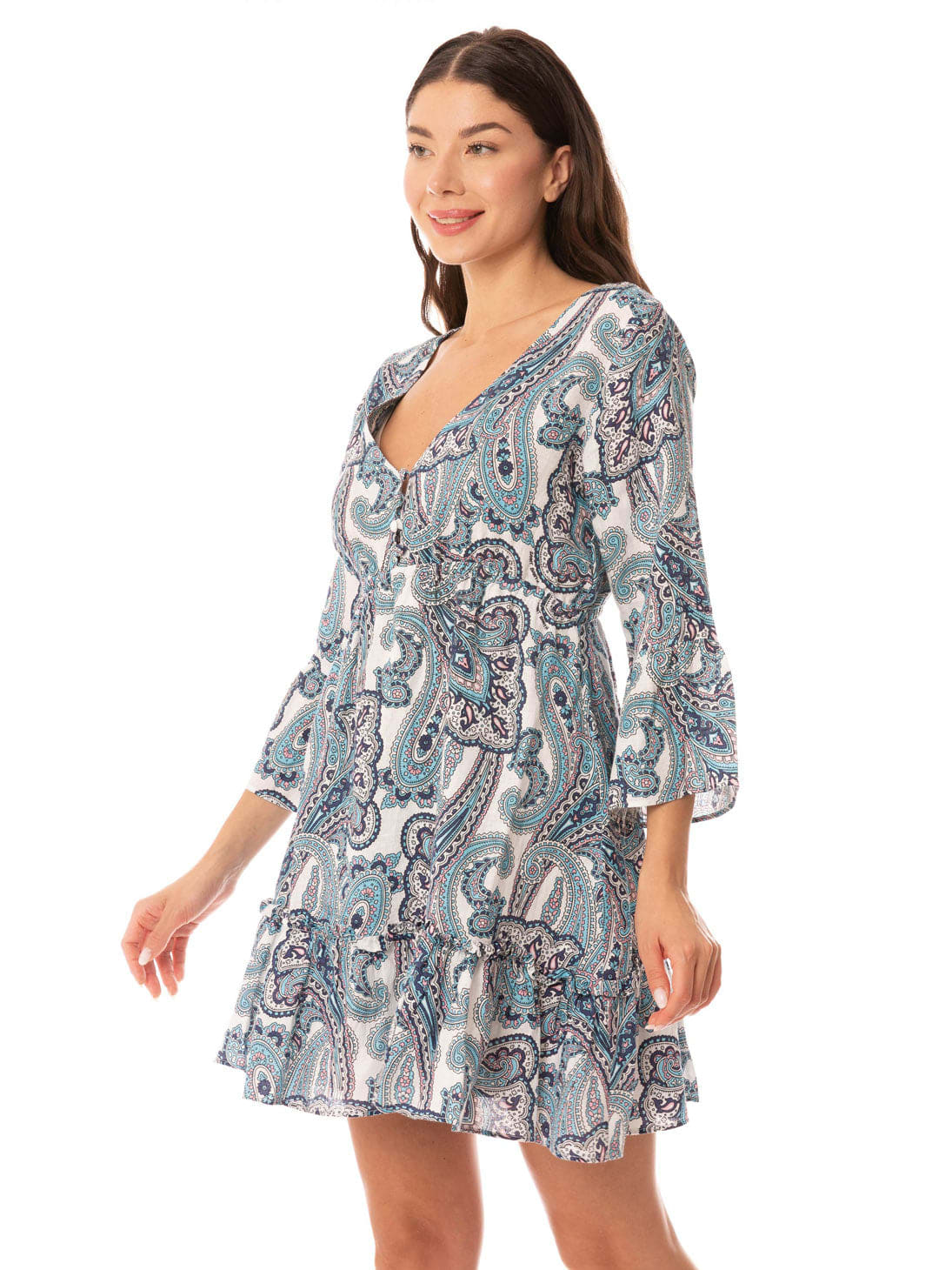 Shop Mc2 Saint Barth Woman Short Dress With Paisley Print In Blue