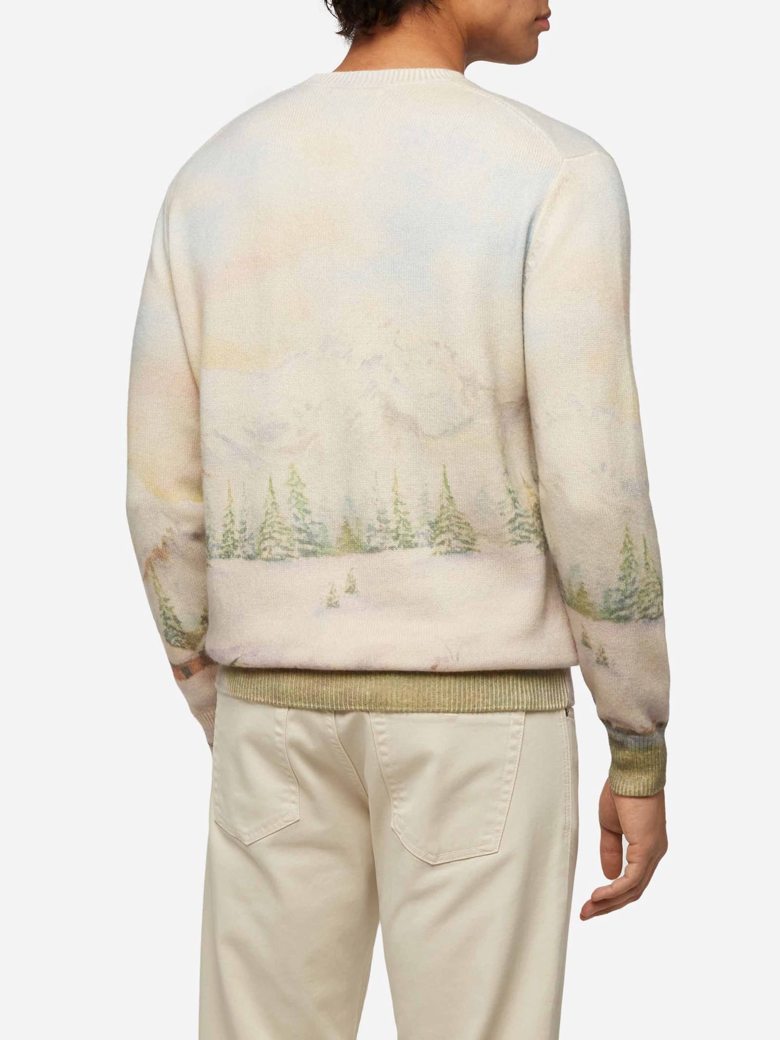 Mc2 Saint Barth Heron Woodland-pattern Fine-knit Jumper In White