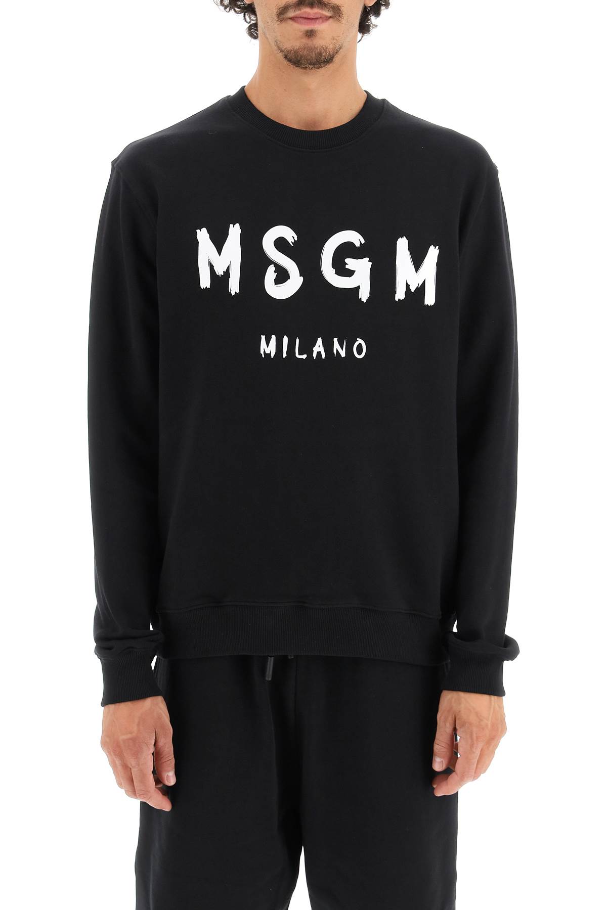 Shop Msgm Brushed Logo Sweatshirt In Nero
