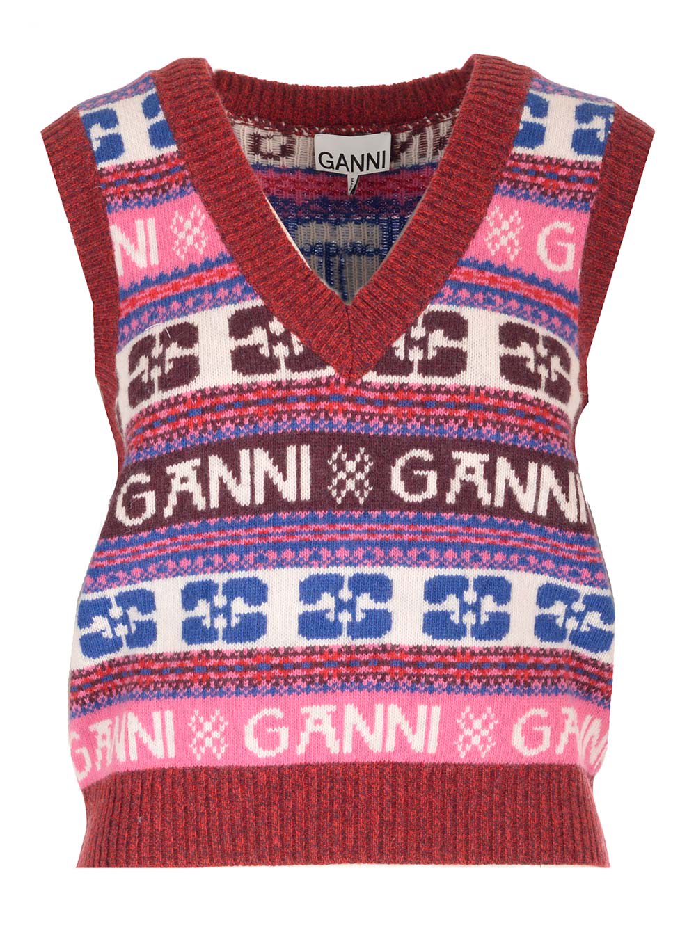 Shop Ganni V-neck Vest In Multicolour