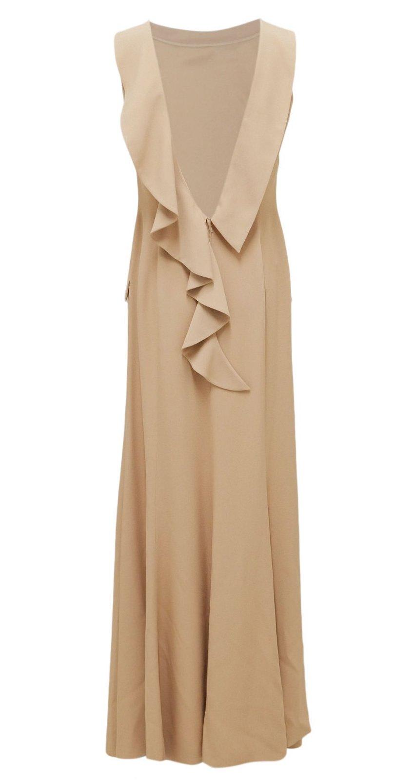 Shop Alberta Ferretti Low-back Sleeveless Maxi Dress In Beige
