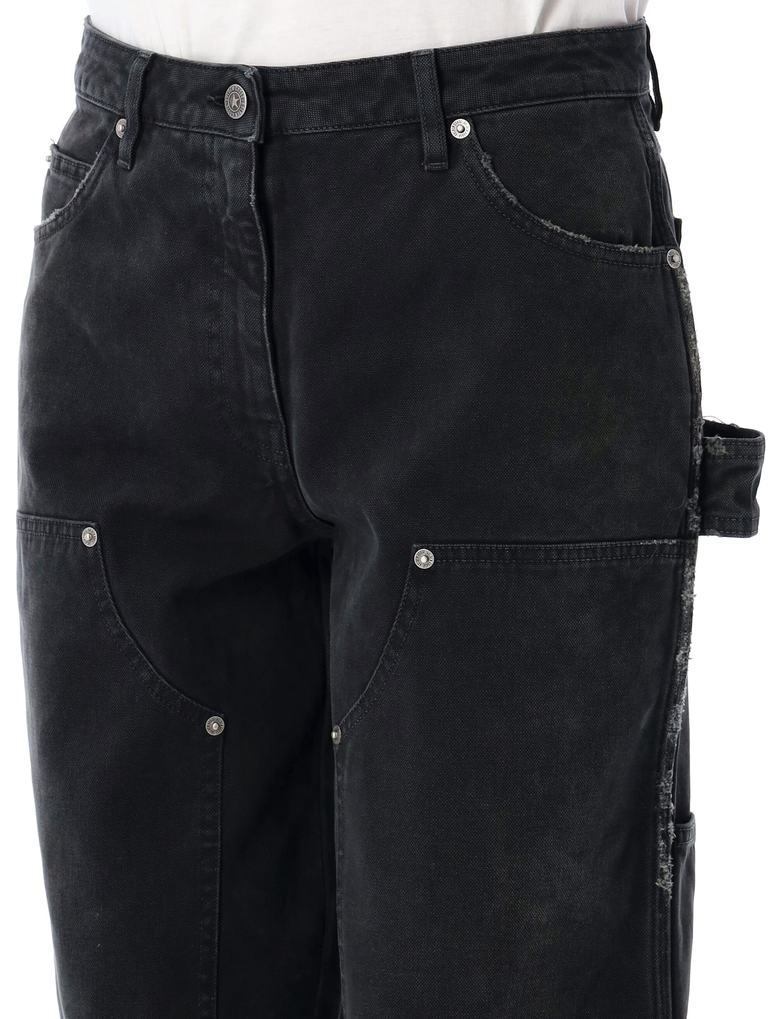 Golden Goose Wide Black Trousers In Denim In Black