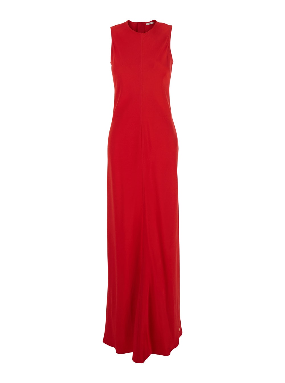 Red Long Sleeveless Dress With Round Neck In Viscose Blend Woman