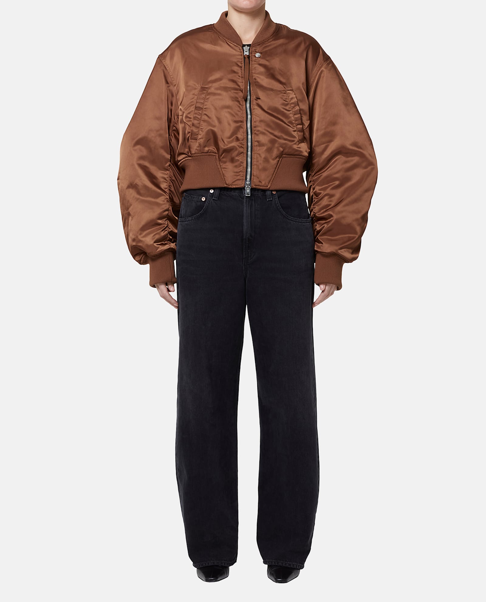 Shop Agolde Jett Bomber Jacket In Brown