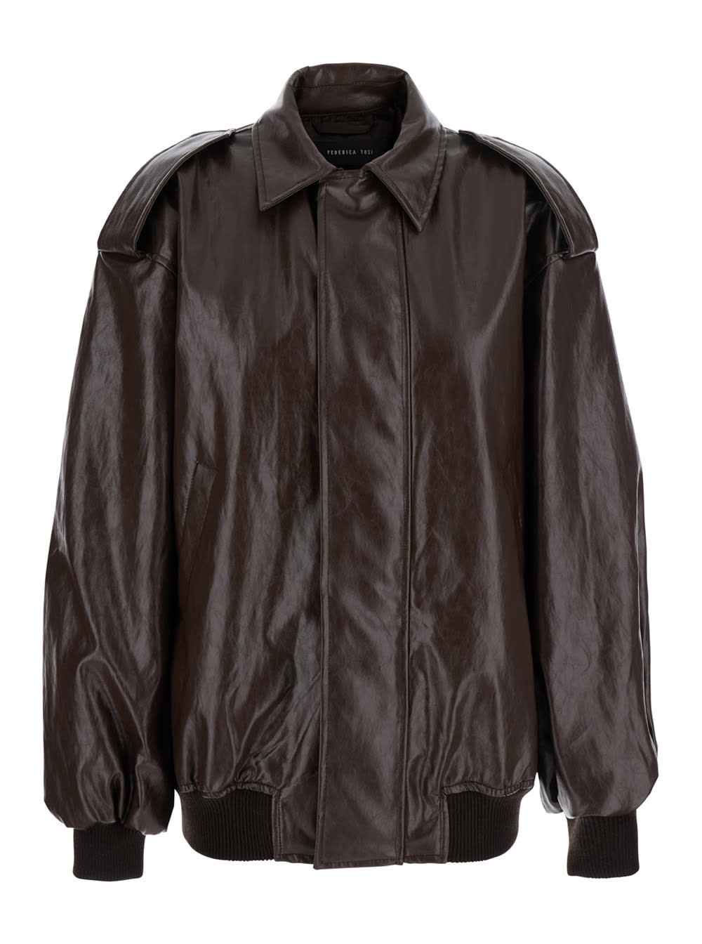 Federica Tosi Brown Jacket With Classic Collar And Dropped Shoulders In Leather Woman In Brown