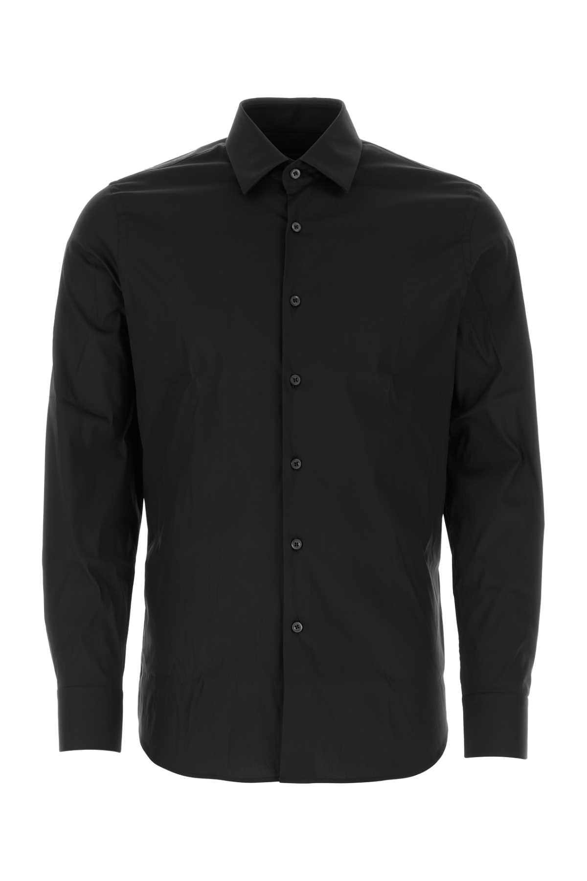 Shop Prada Black Stretch Poplin Shirt In Nero